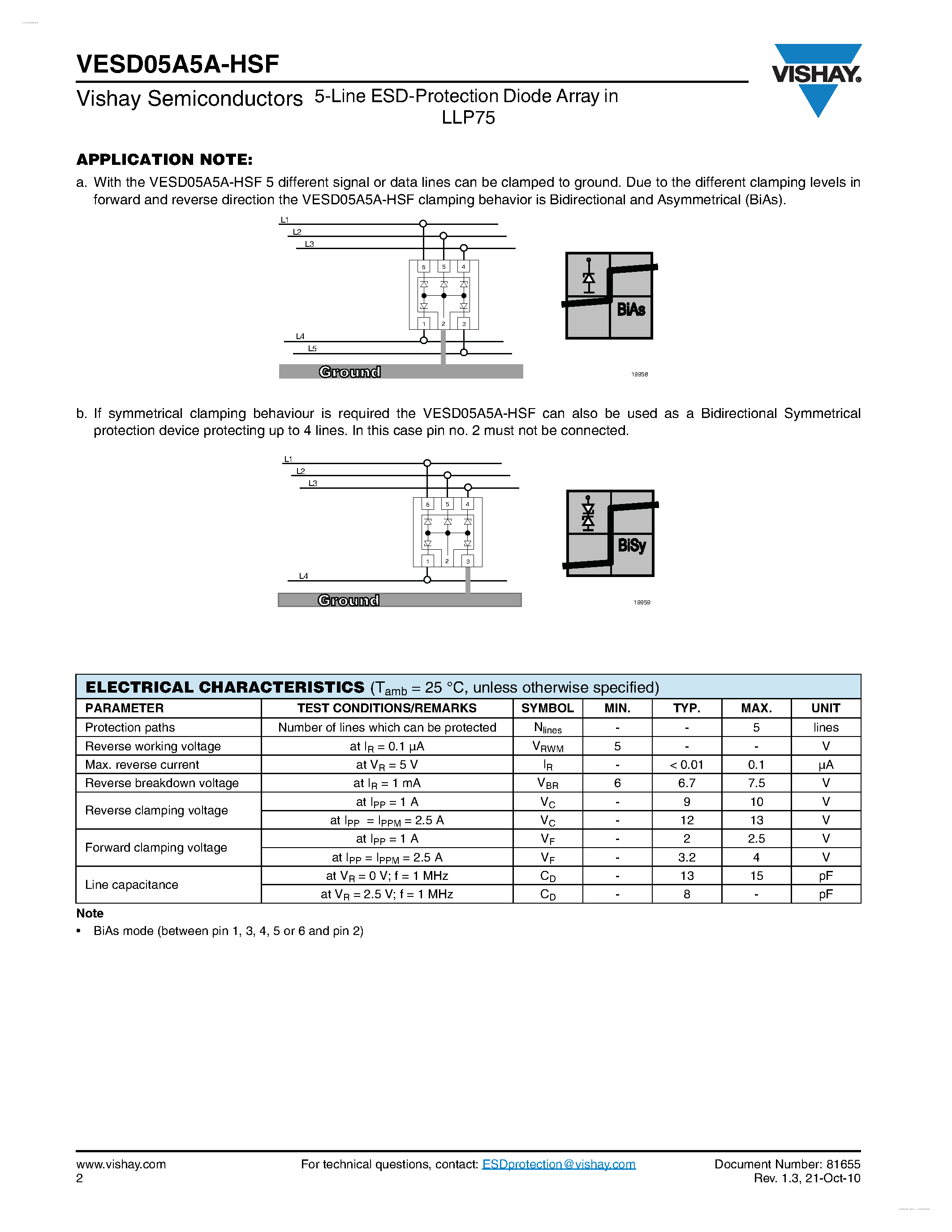 Datasheet VESD05A5A-HSF - 5-Line ESD-Protection Diode Array page 2