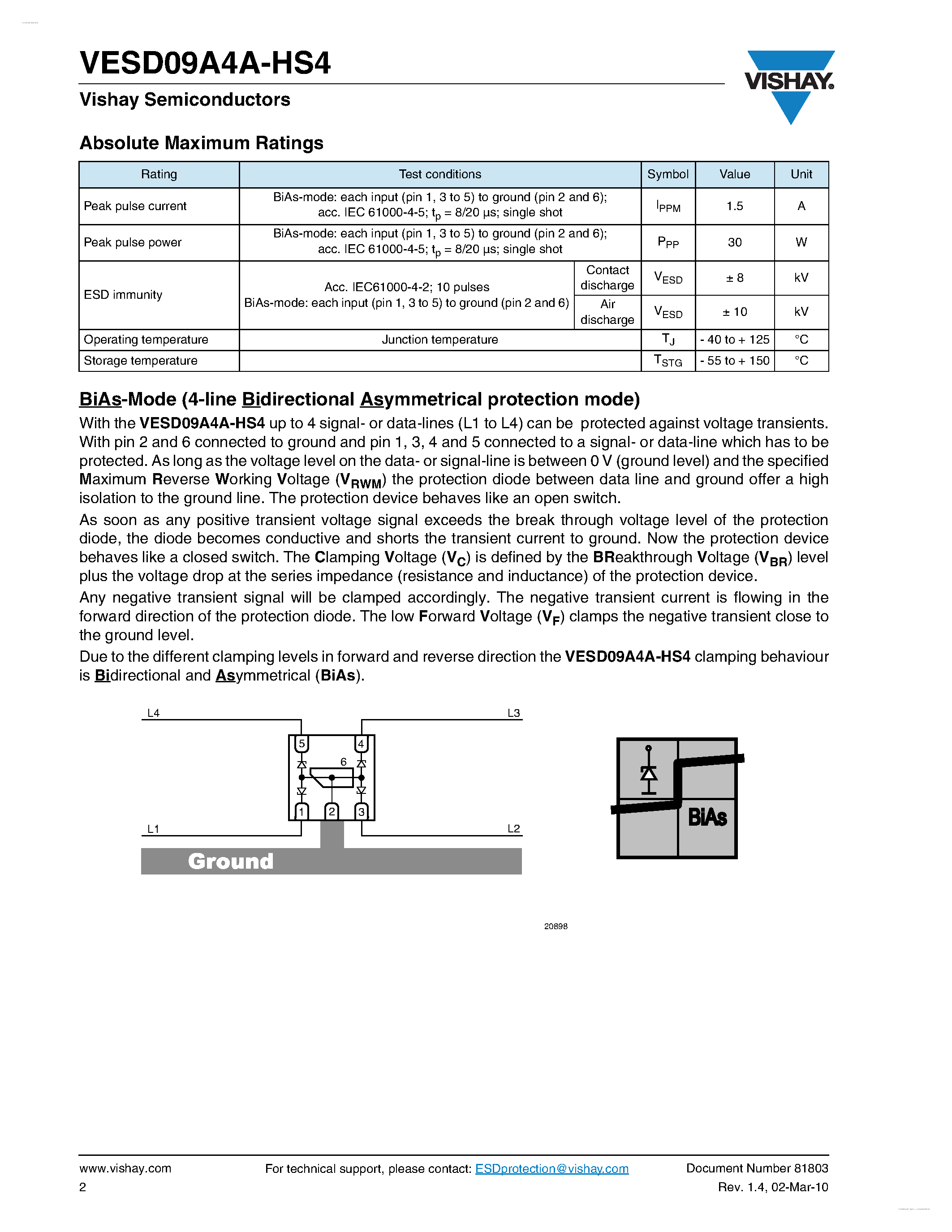 Даташит VESD09A4A-HS4 - 4-Line (Quad) ESD Protection Diode Array страница 2