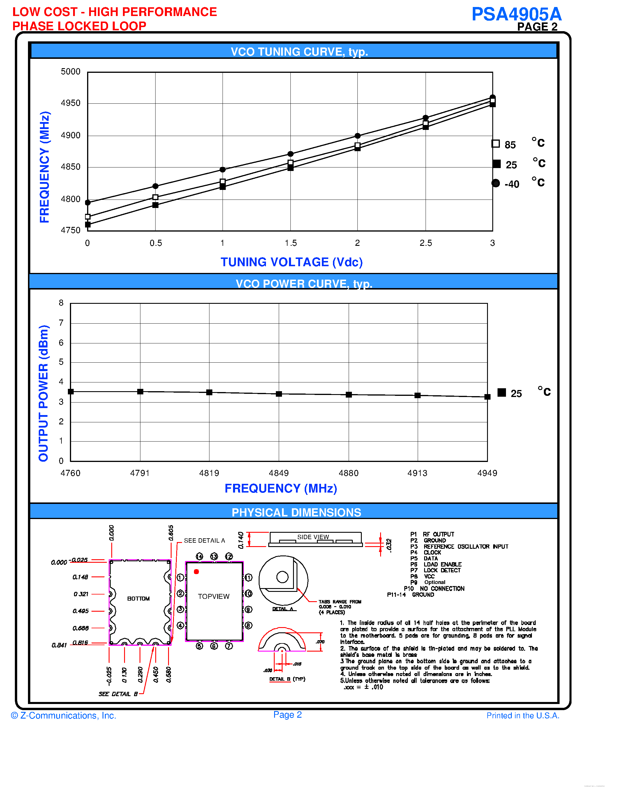 Даташит PSA4905A - HIGH PERFORMANCE PHASE LOCKED LOOP страница 2