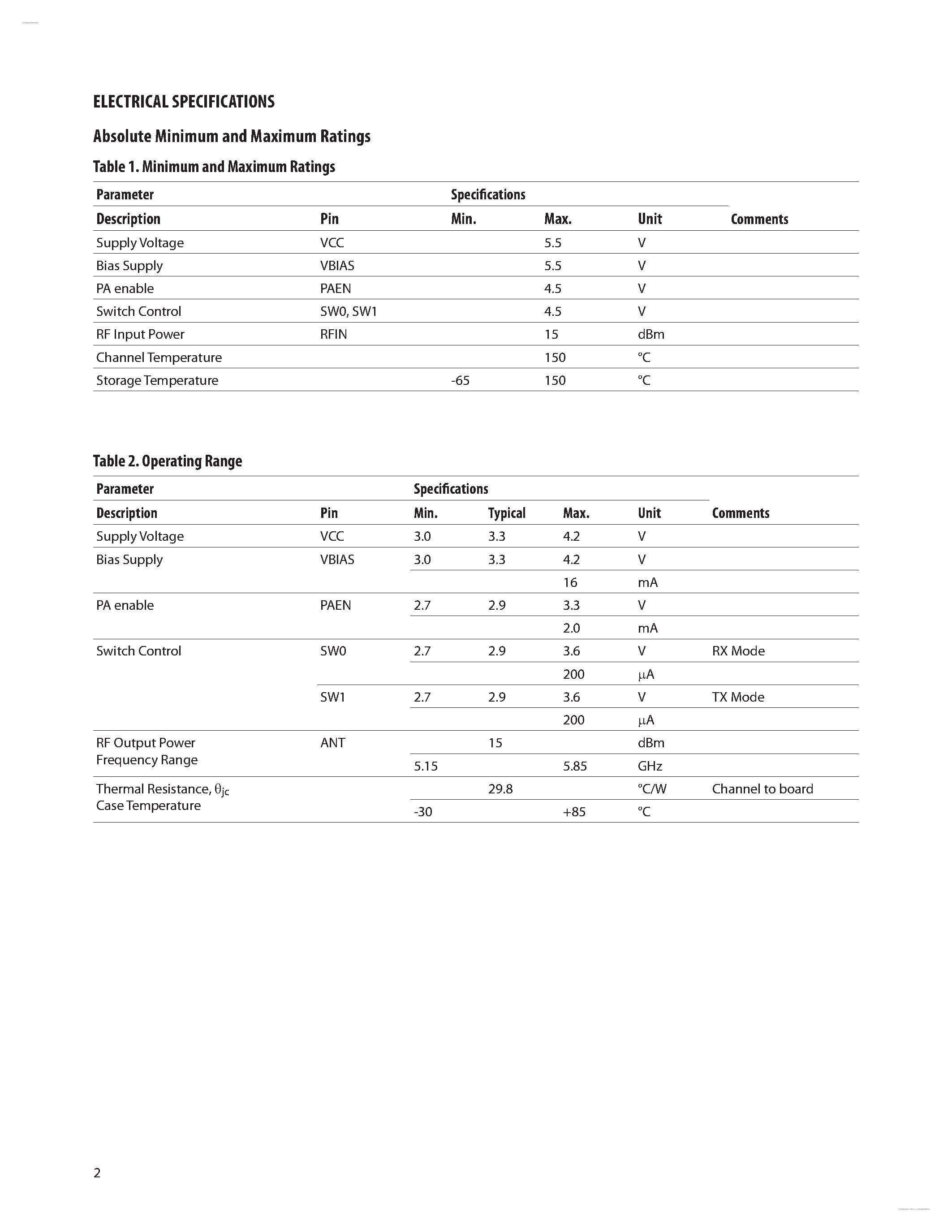 Datasheet AFEM-S105 - 5 GHz WiFi FEM page 2