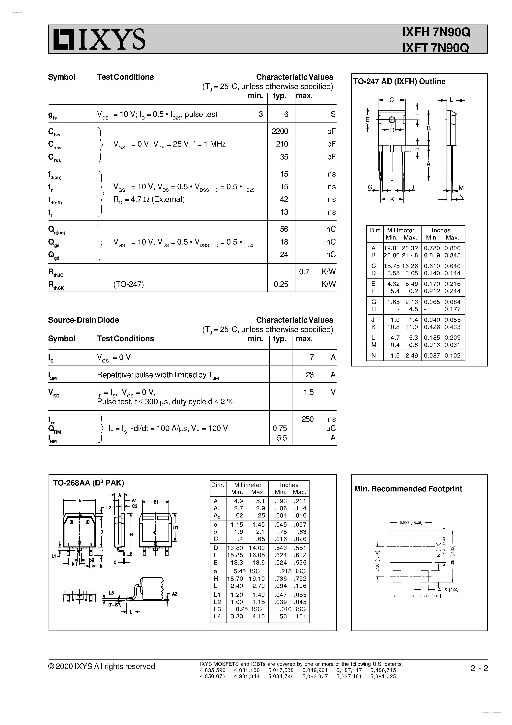 Даташит IXFH7N90Q - HiPerFETTM Power MOSFETs Q-Class страница 2
