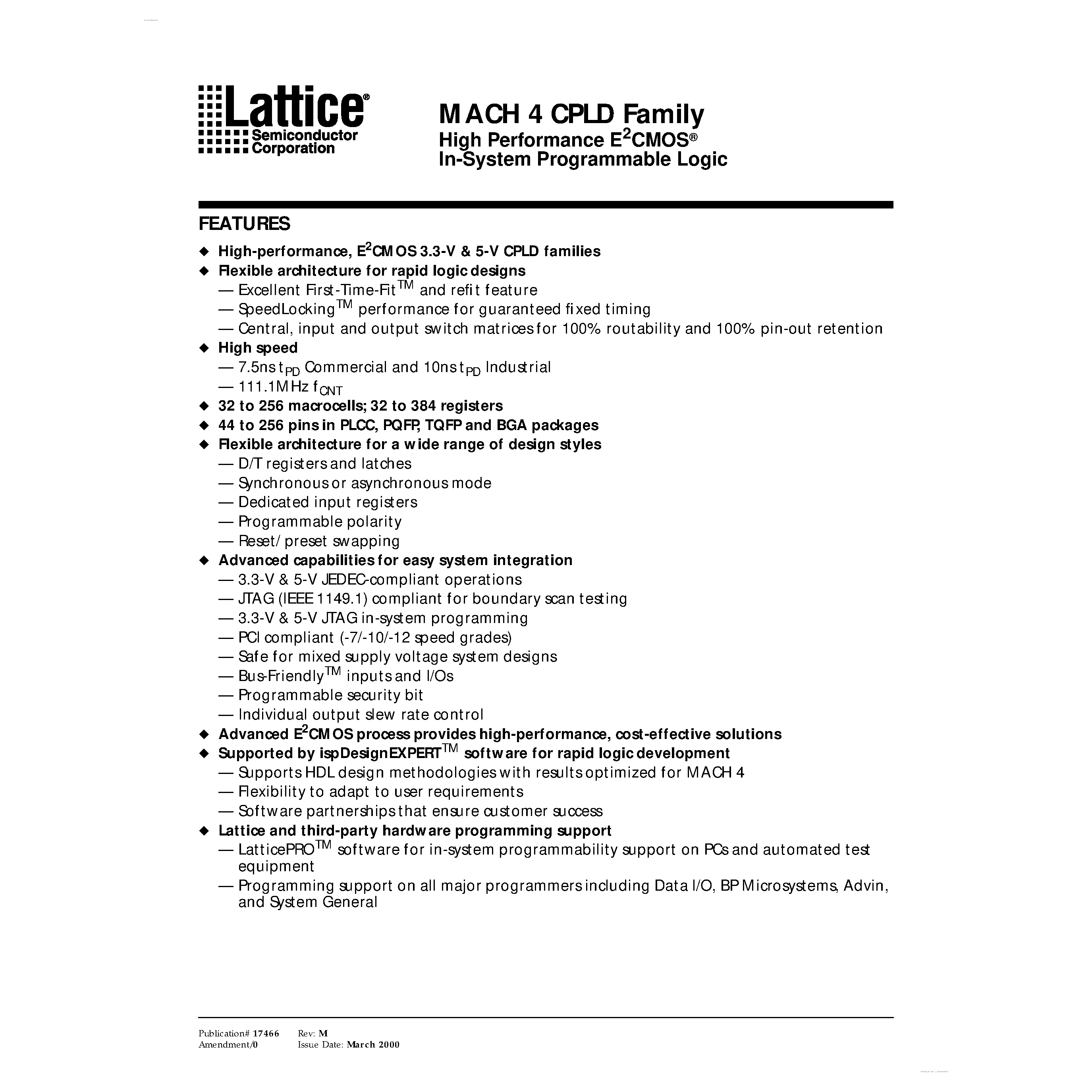 Даташит M430F149REV - High Performance E2CMOS In-System Programmable Logic страница 1