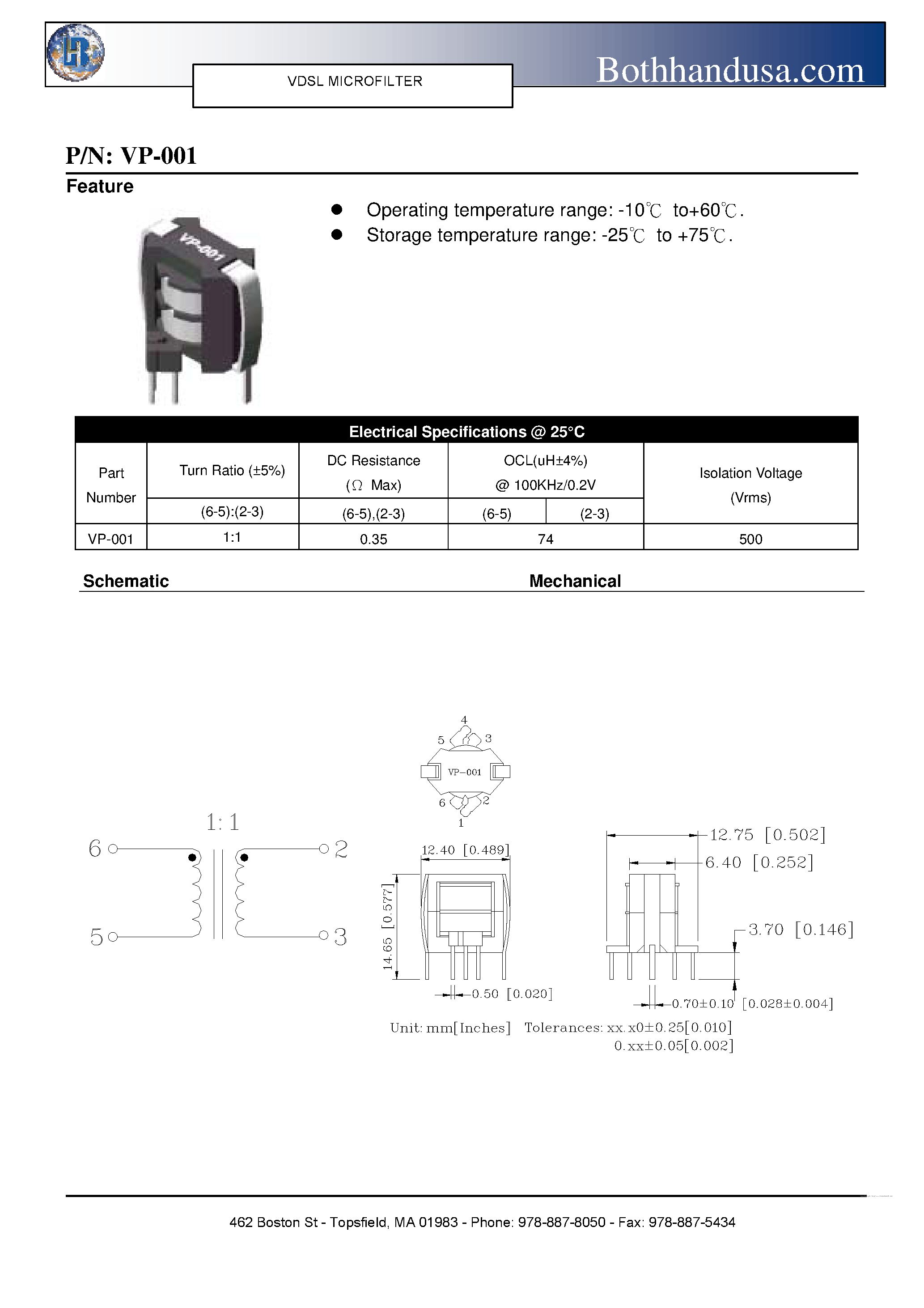Даташит VP-001 - VDSL MICRO FILTER страница 1