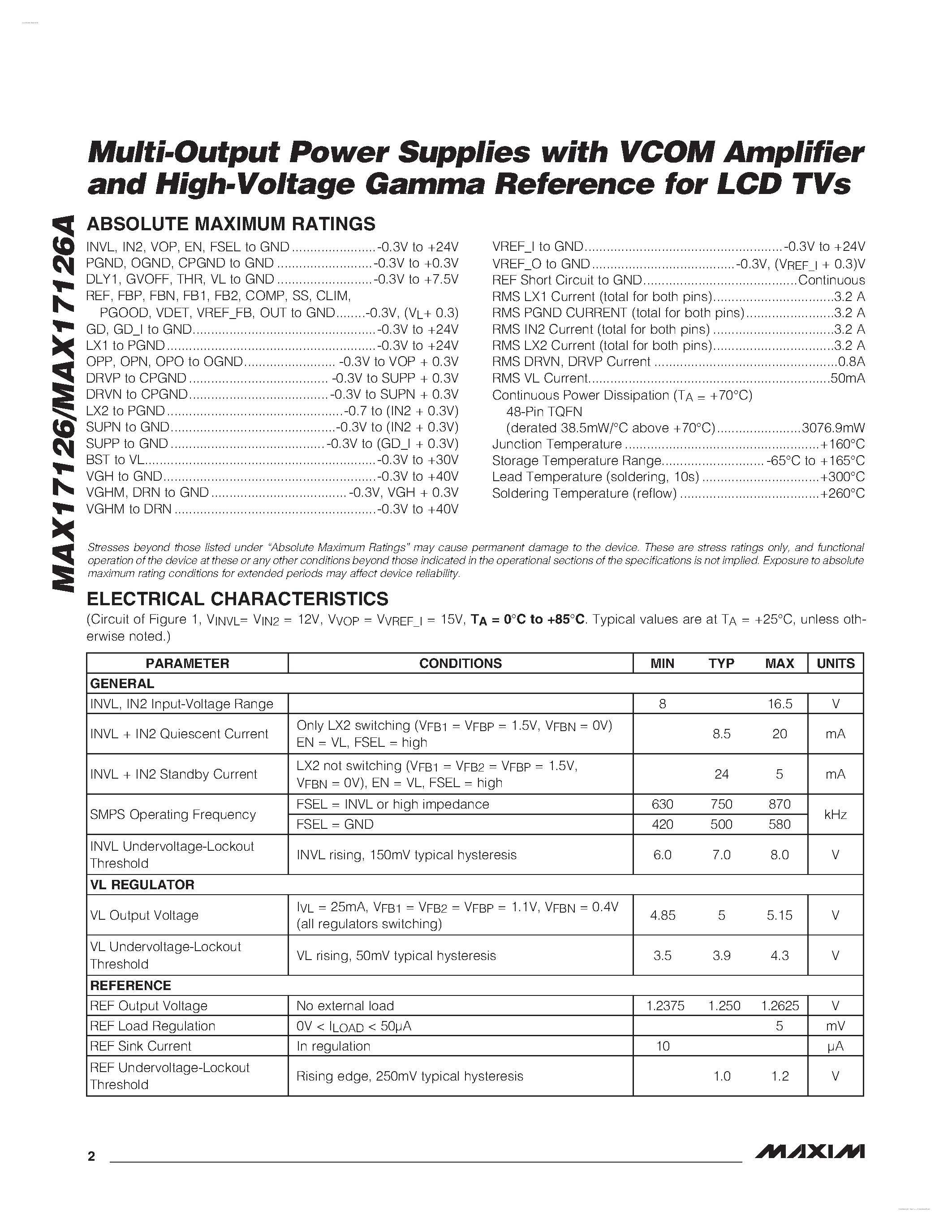 Даташит MAX17126 - Multi-Output Power Supplies страница 2