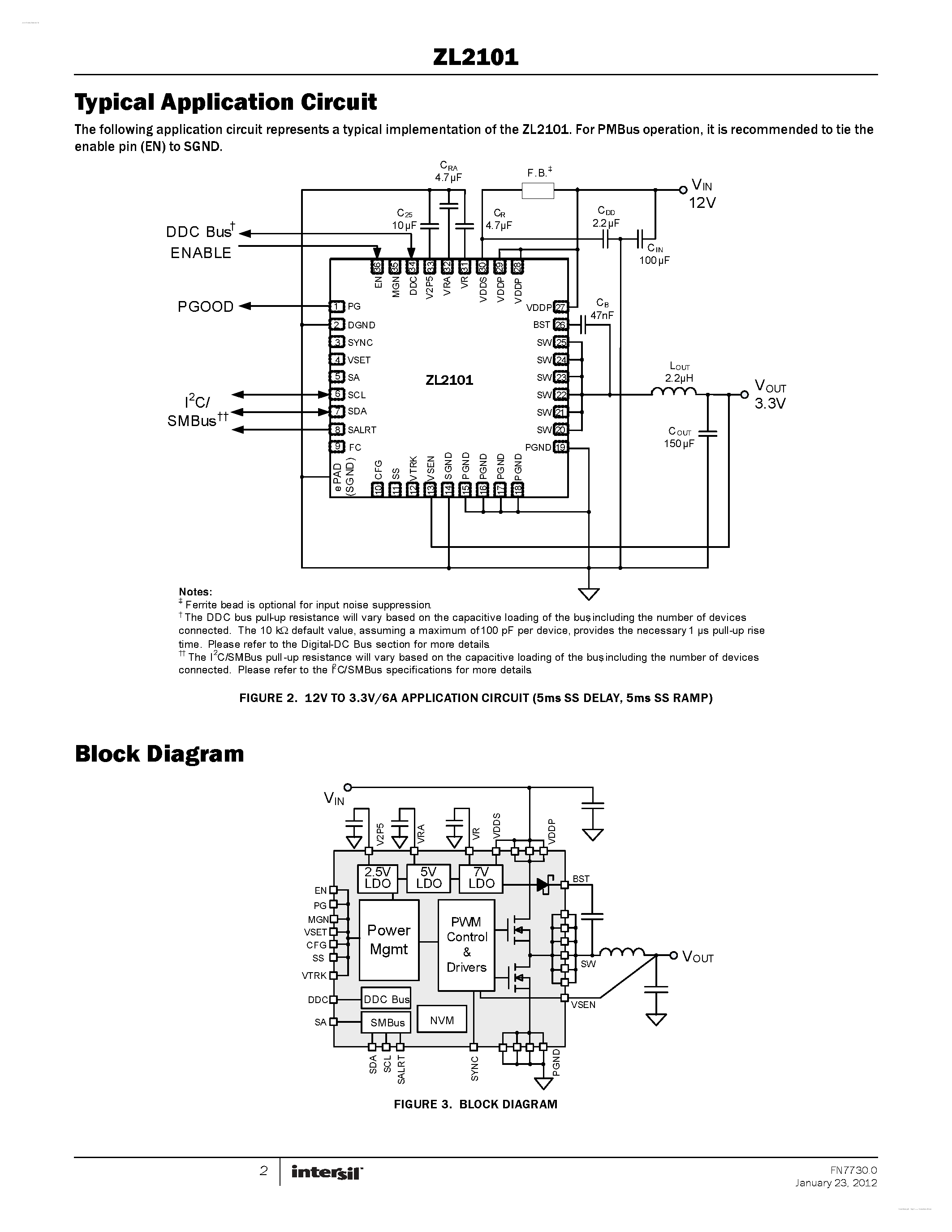 Datasheet ZL2101 page 2 Datasheet ZL2101 - 6A Digital Synchronous Step-Down DC/DC Converter page 2