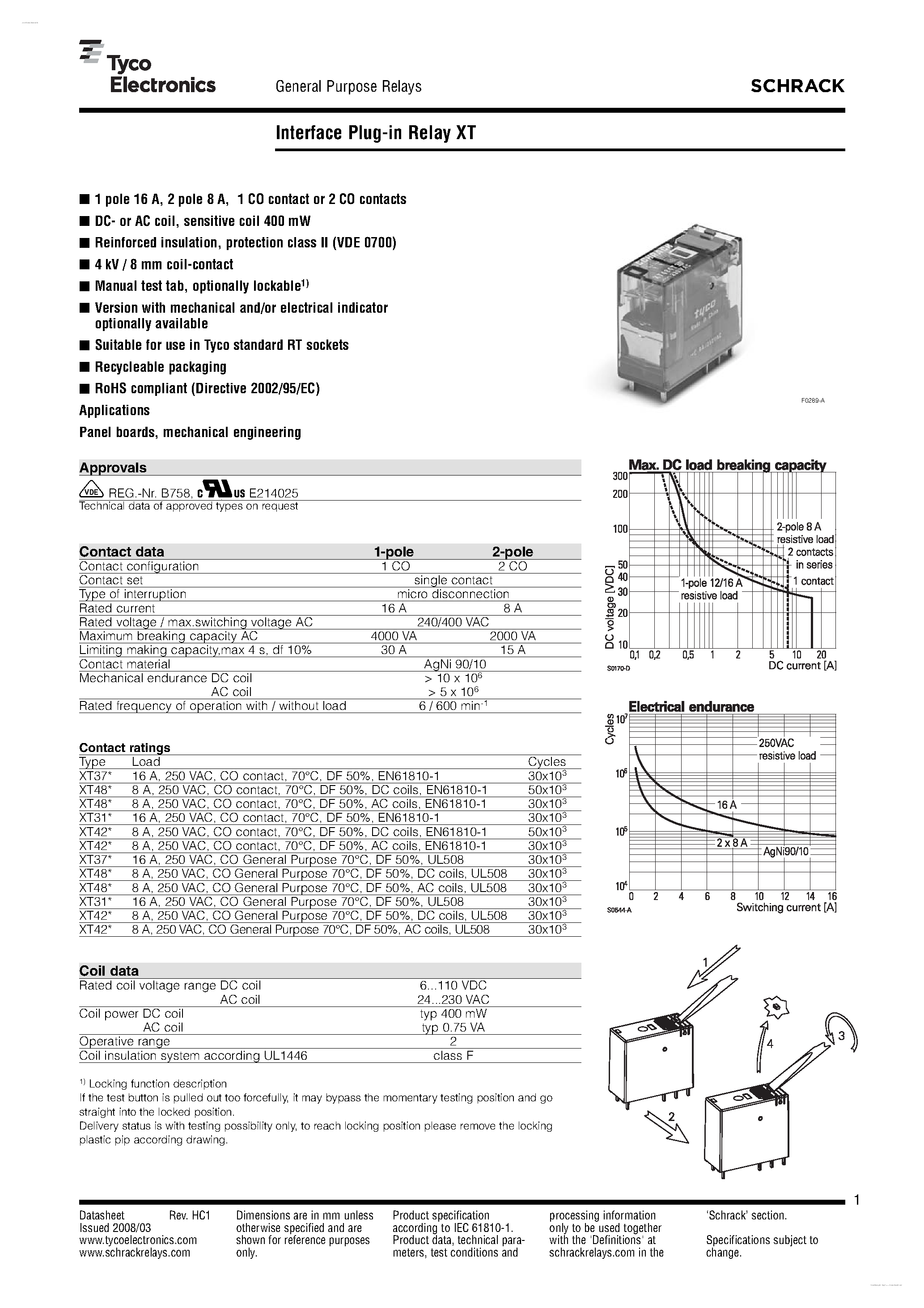Datasheet XT484LC4 page 1 Datasheet XT484LC4 - Interface Plug-in Relay page 1