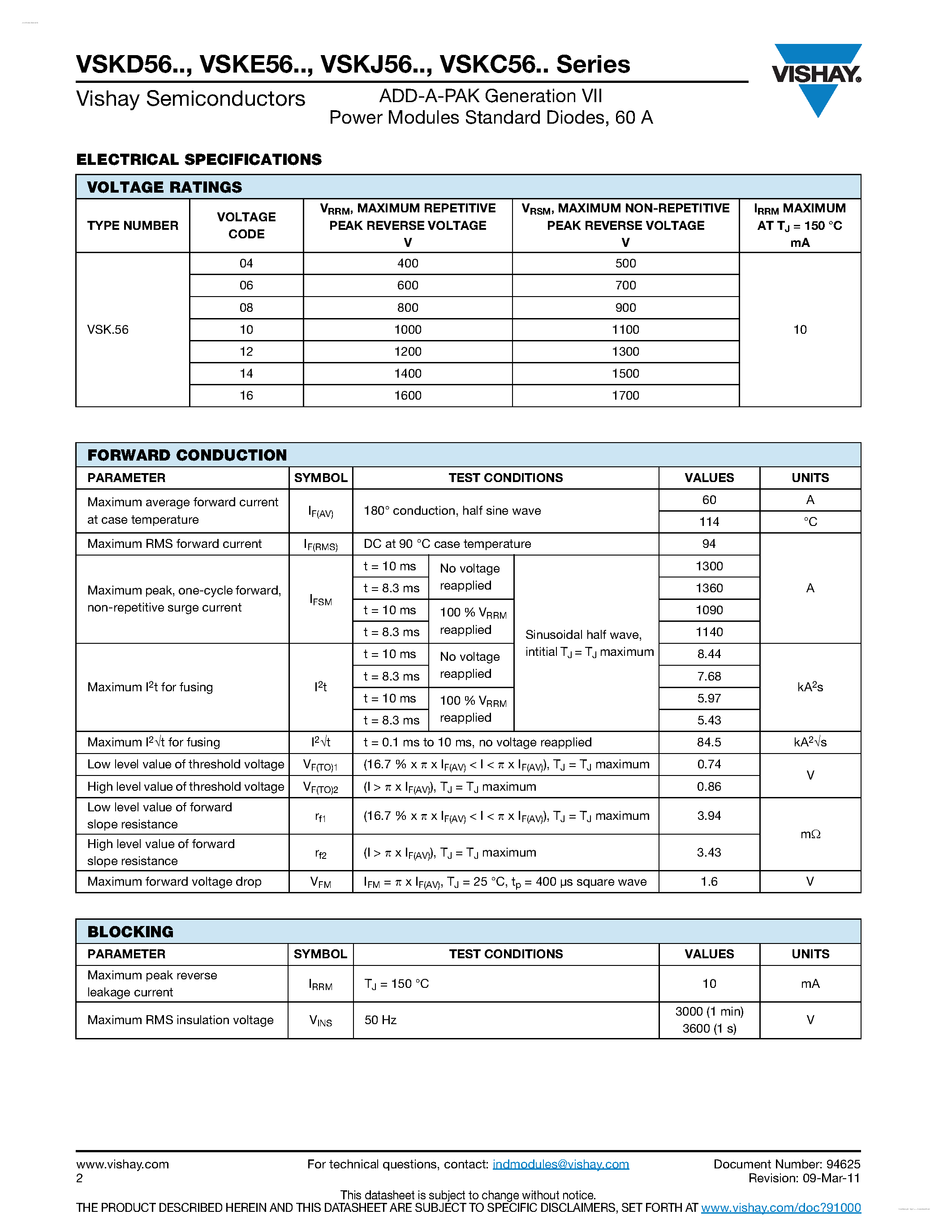 Datasheet VSKC56 - ADD-A-PAK Generation VII page 2