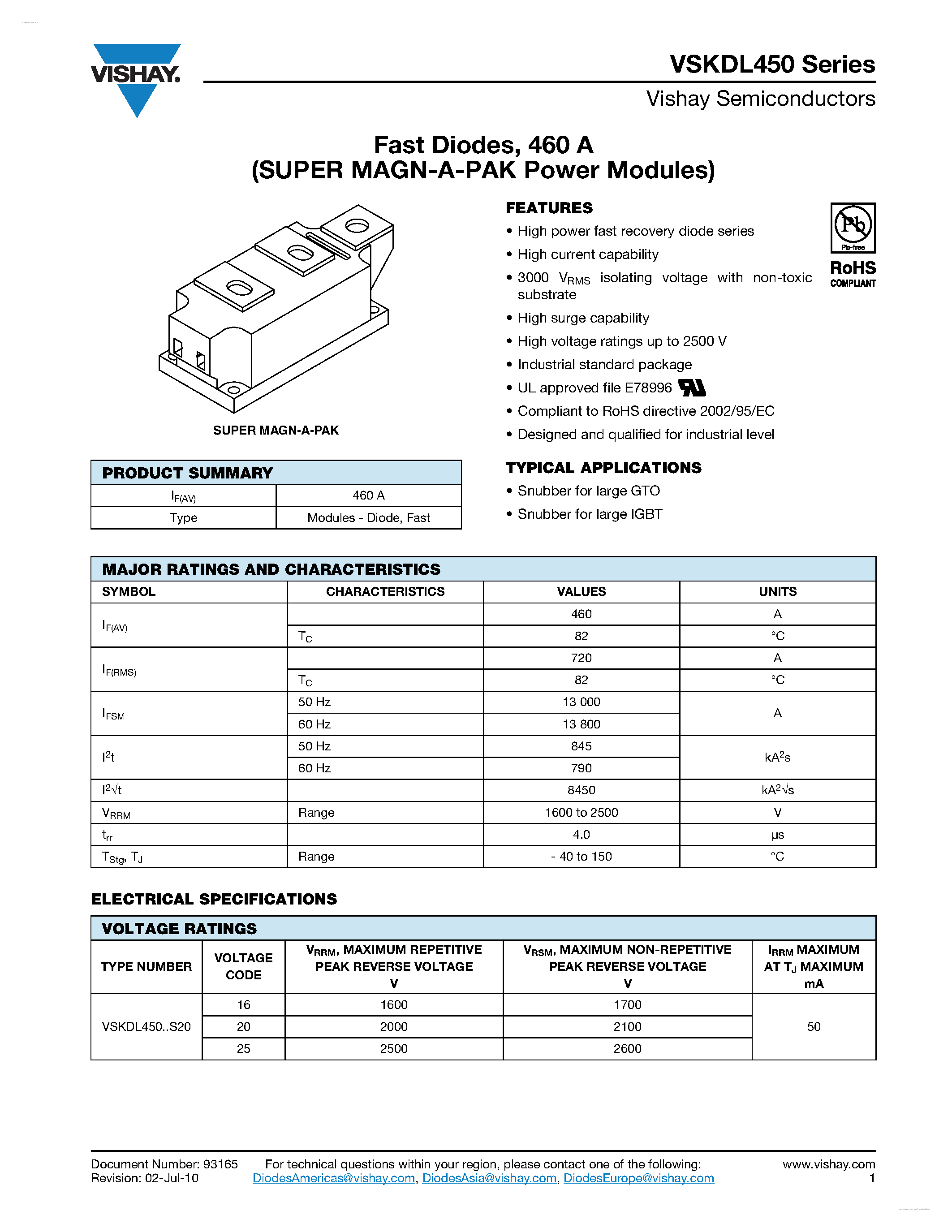 Datasheet VSKDL450 - Fast Diodes page 1