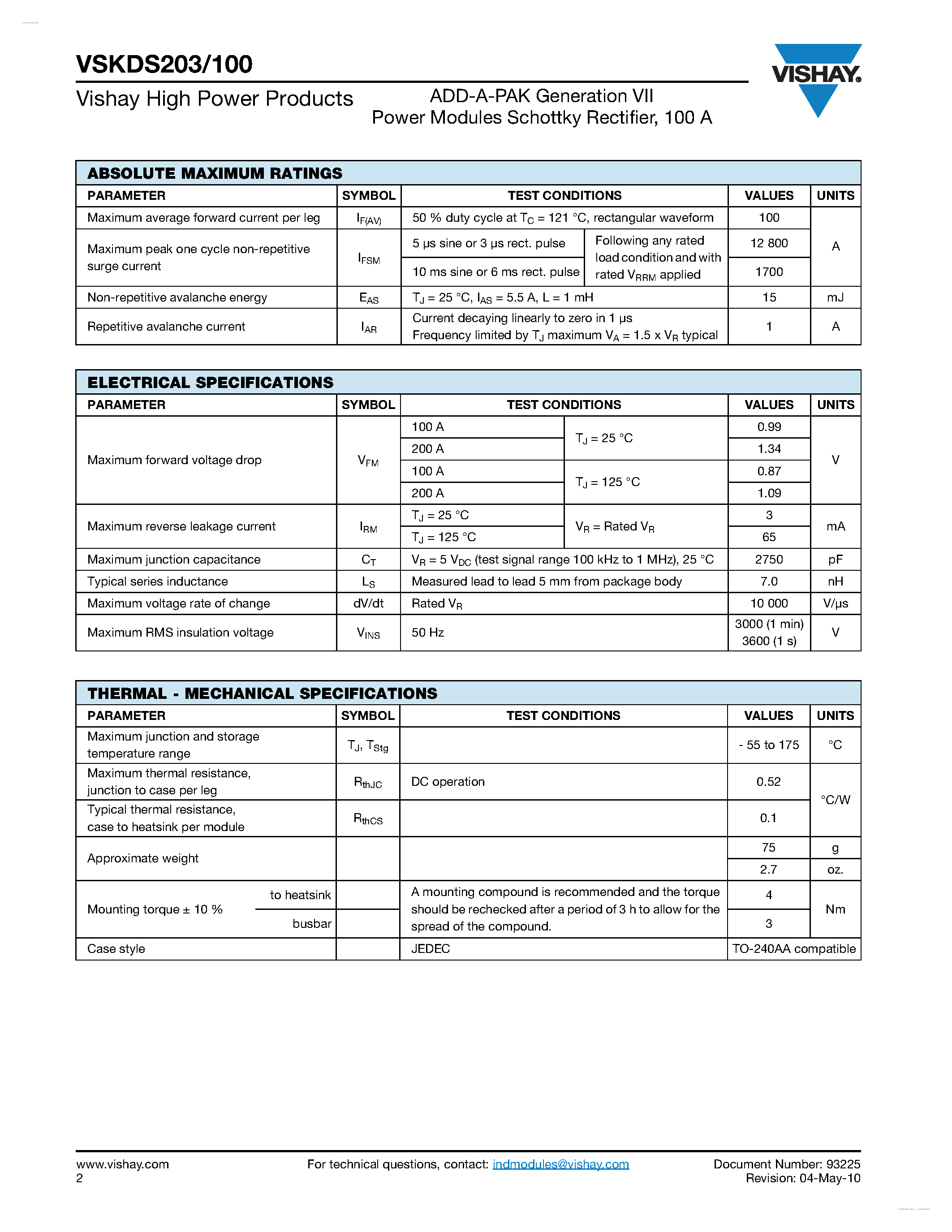 Datasheet VSKDS203/100 - ADD-A-PAK Generation VII page 2