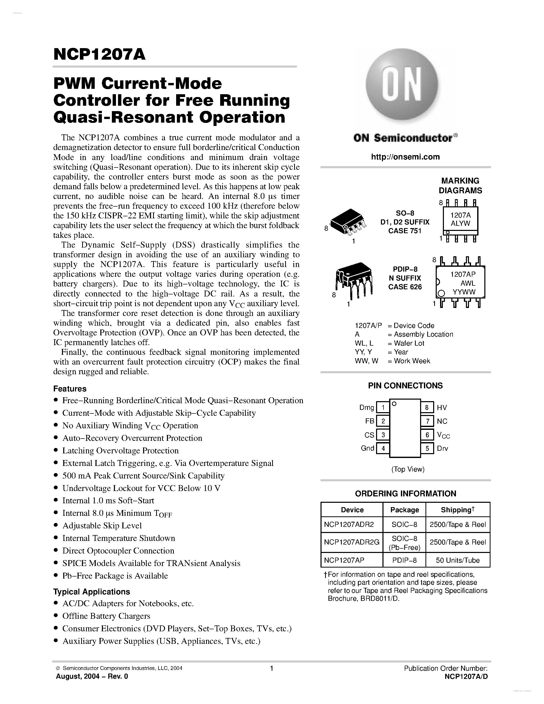 Datasheet 1207A page 1 Datasheet 1207A - Search -----> NCP1207A page 1