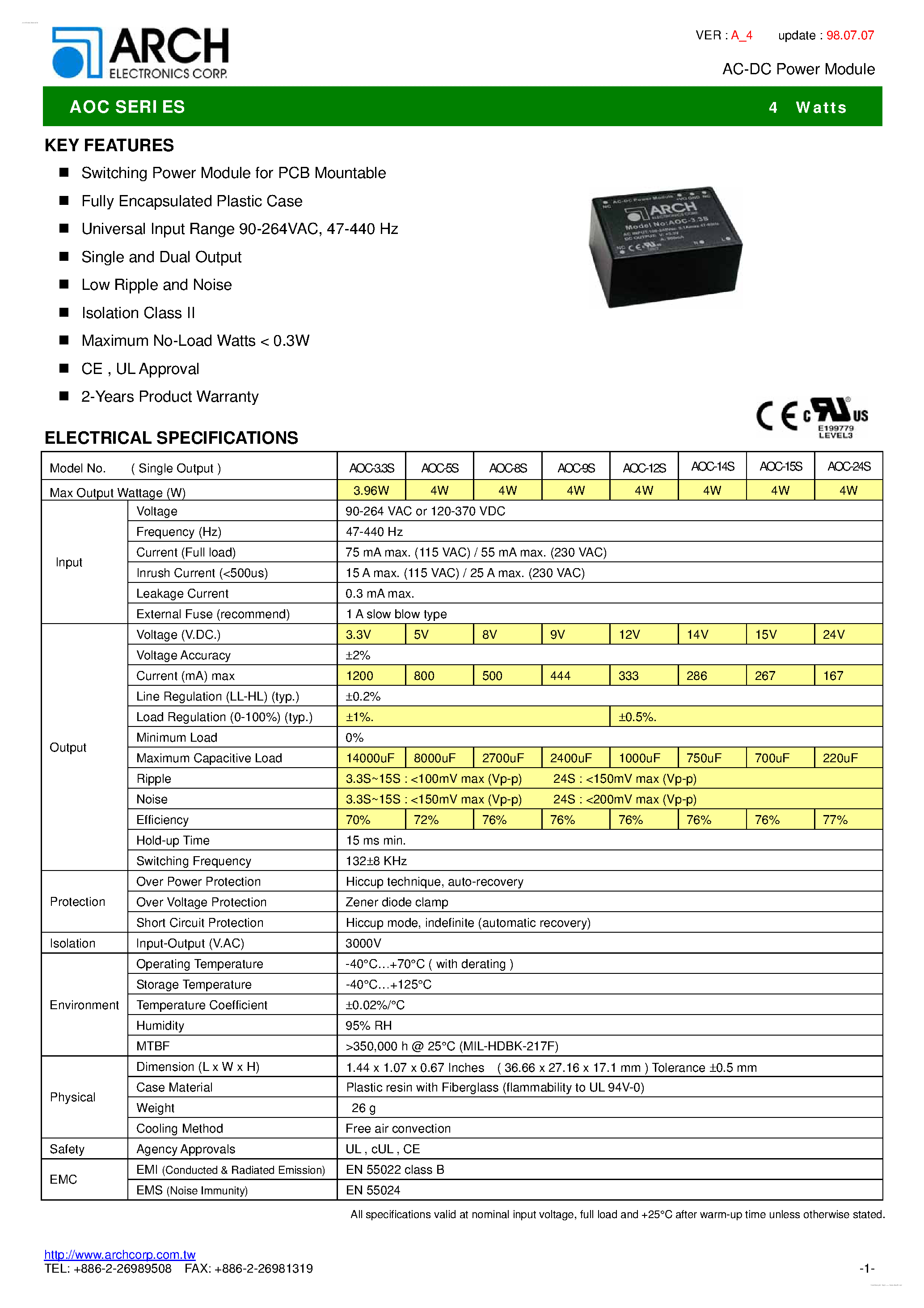 Datasheet AOC - AC-DC Power Module page 1