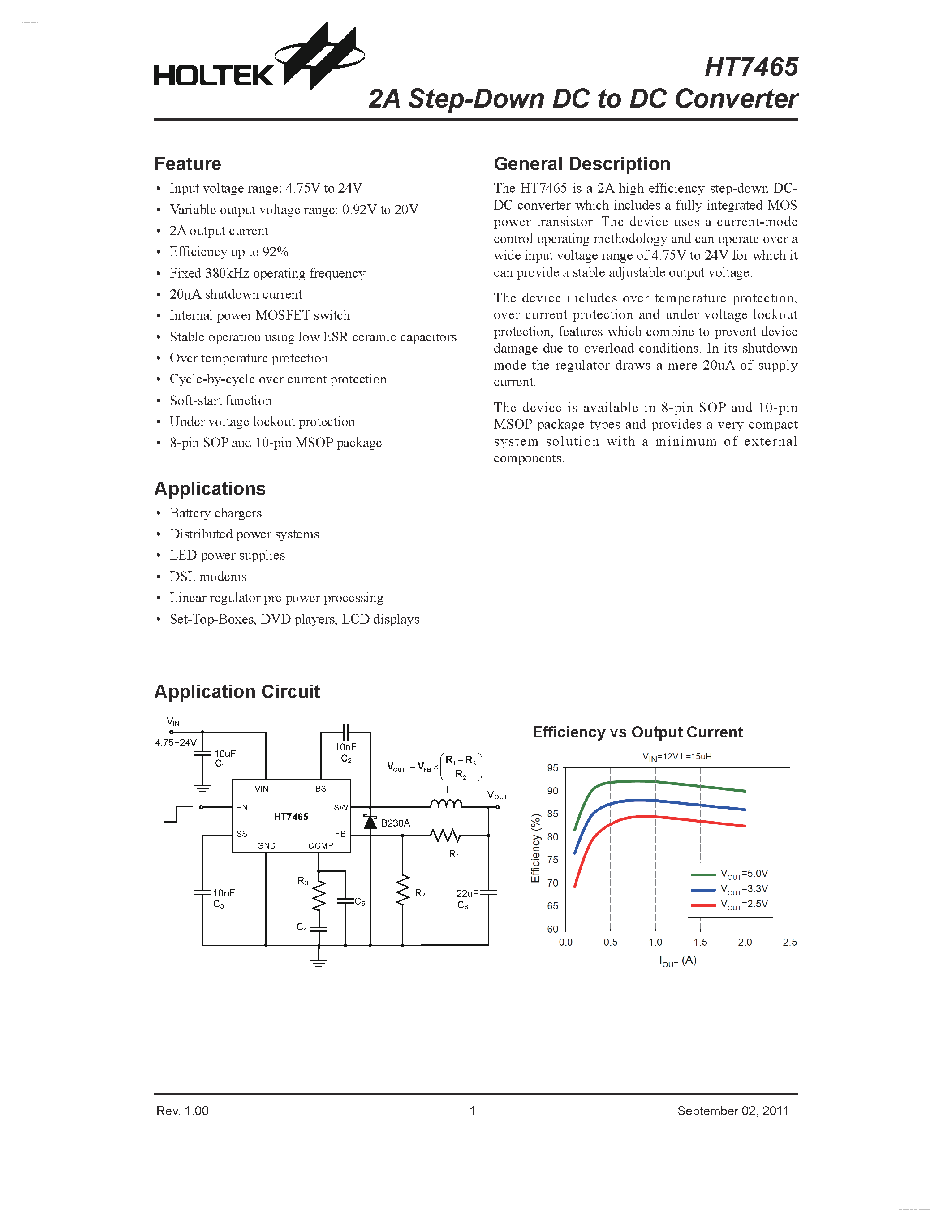 Даташит HT7465 - 2A Step-Down DC to DC Converter страница 1