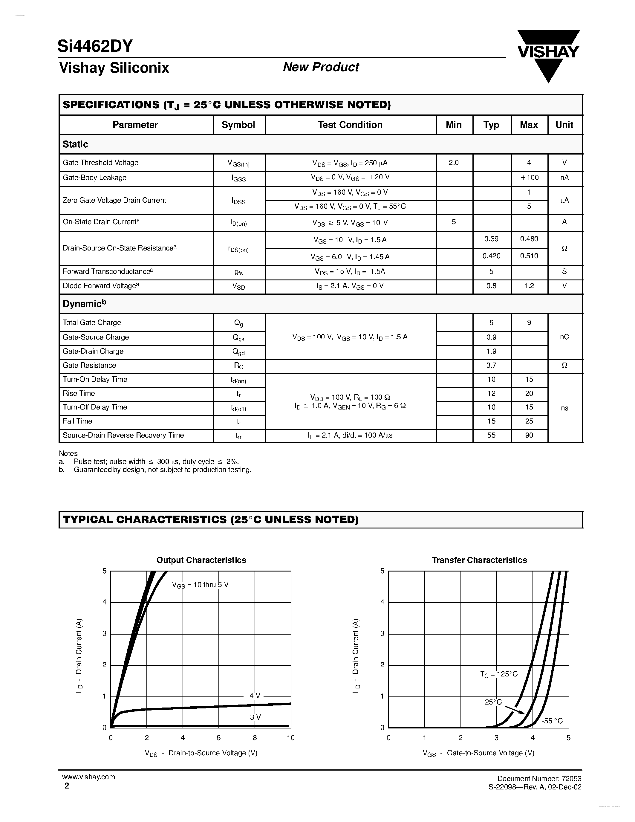 Даташит SI4462DY - N-Channel 200-V (D-S) MOSFET страница 2