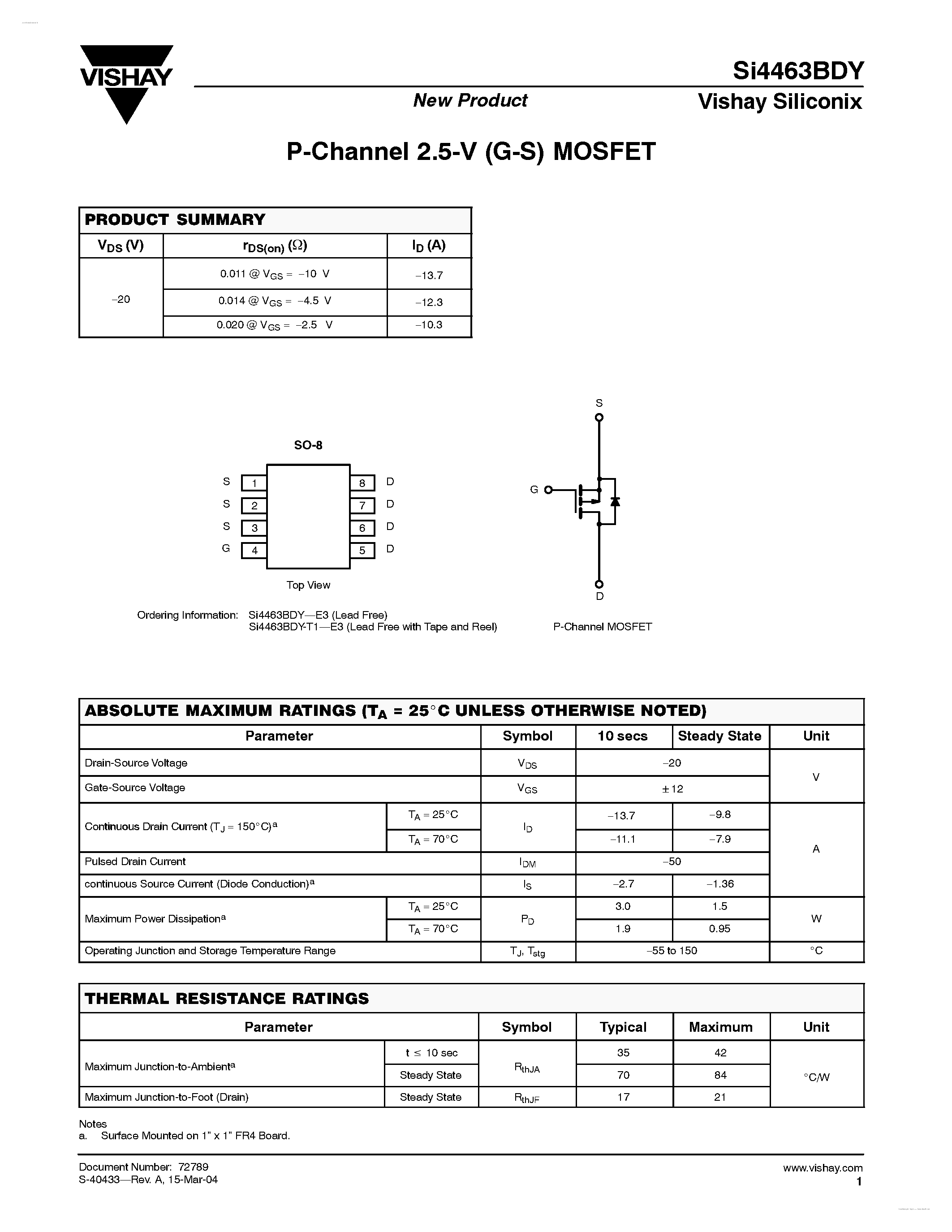 Datasheet SI4463BDY - P-Channel 2.5-V (G-S) MOSFET page 1