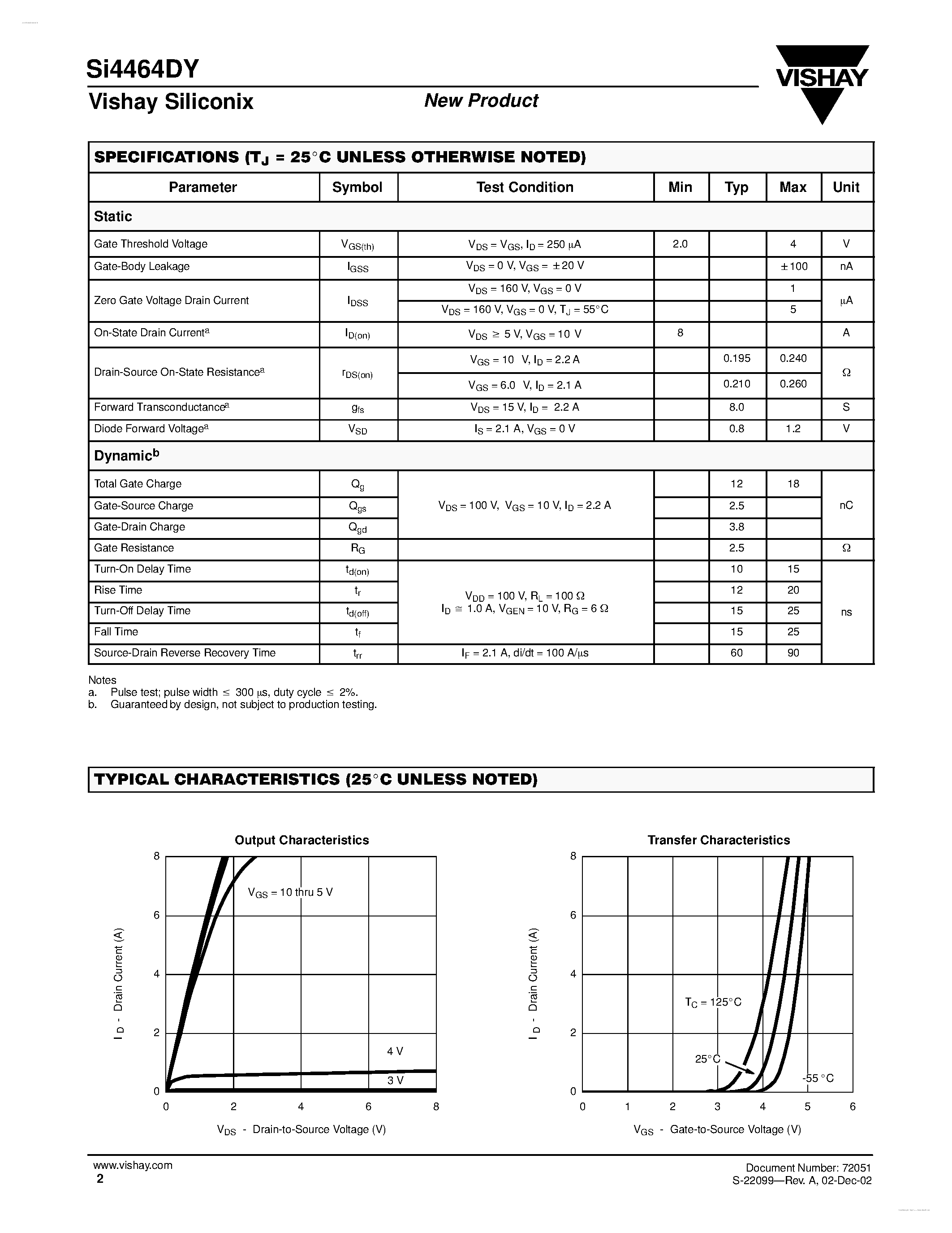 Даташит SI4464DY - N-Channel 200-V (D-S) MOSFET страница 2