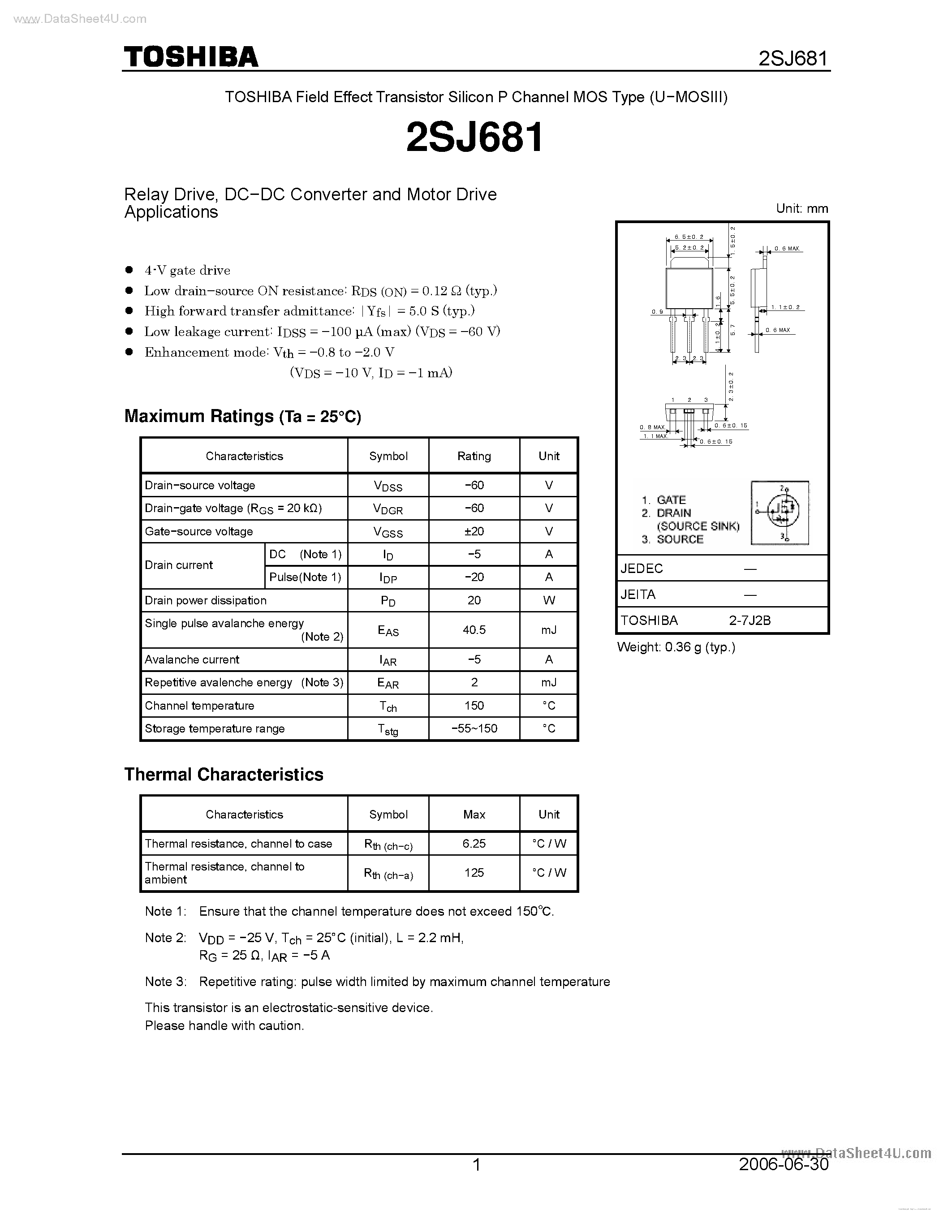 Datasheet J681 page 1 Datasheet J681 - Search -----> 2SJ681 page 1