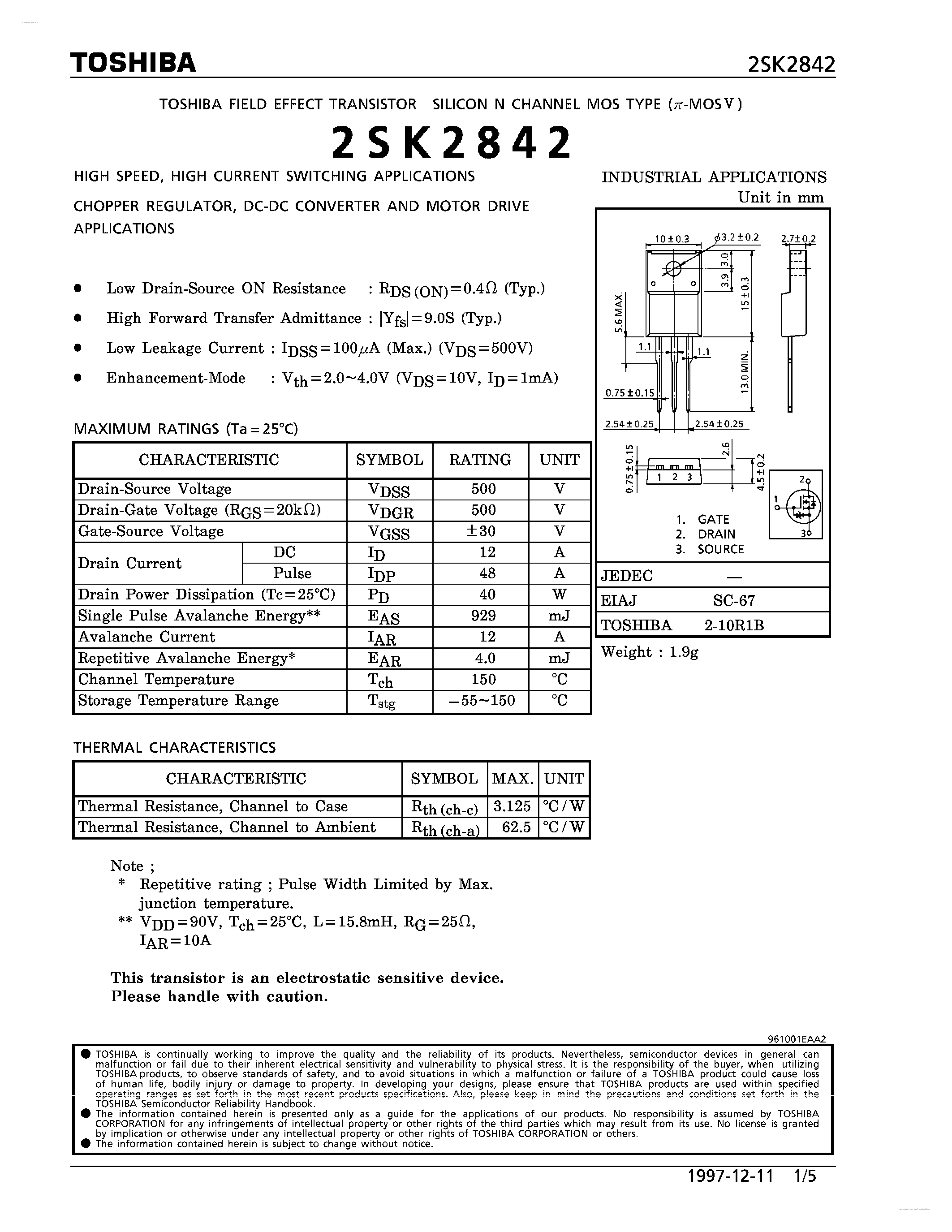 Datasheet K2842 page 1 Datasheet K2842 - Search -----> 2SK2842 page 1