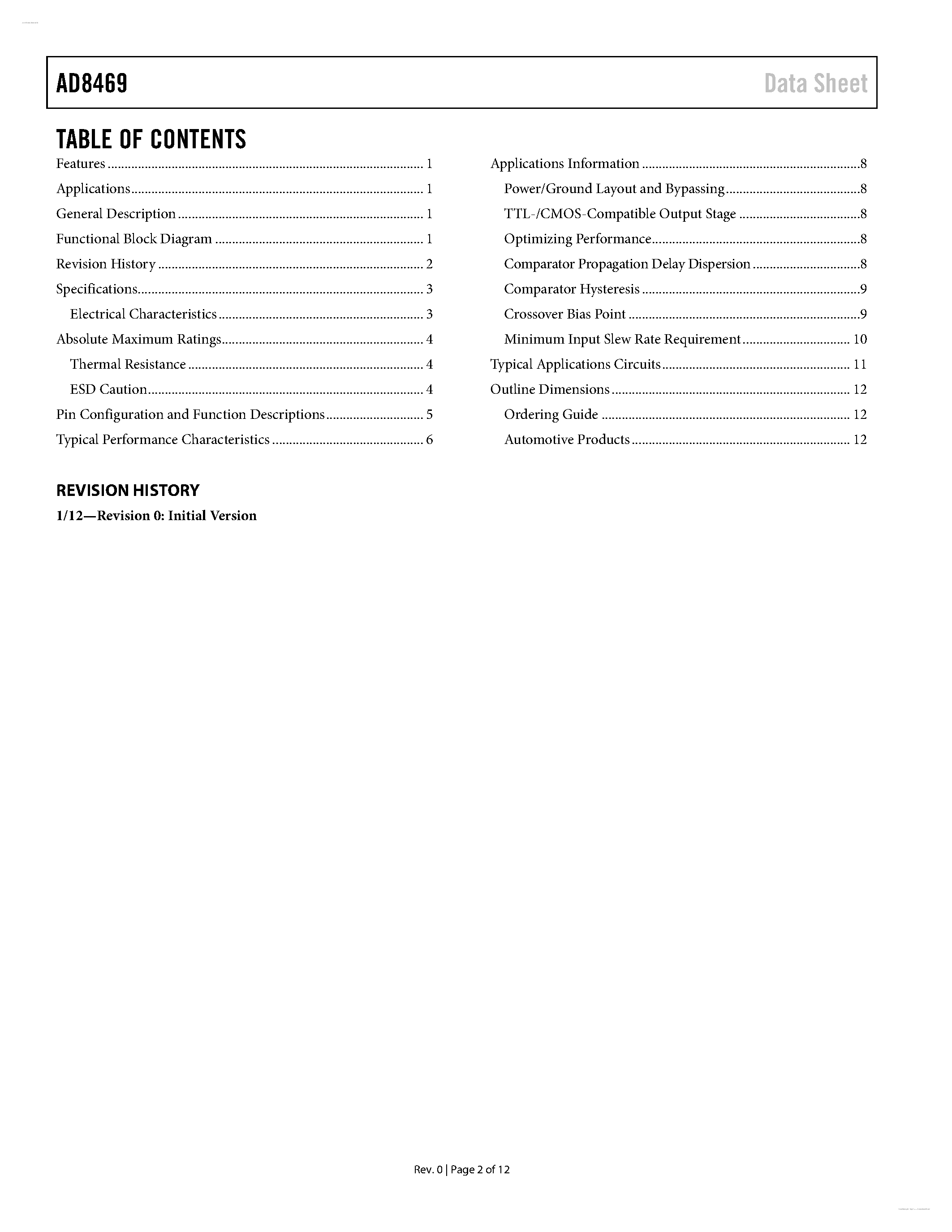 Datasheet AD8469 - Single-Supply TTL/CMOS Comparator page 2