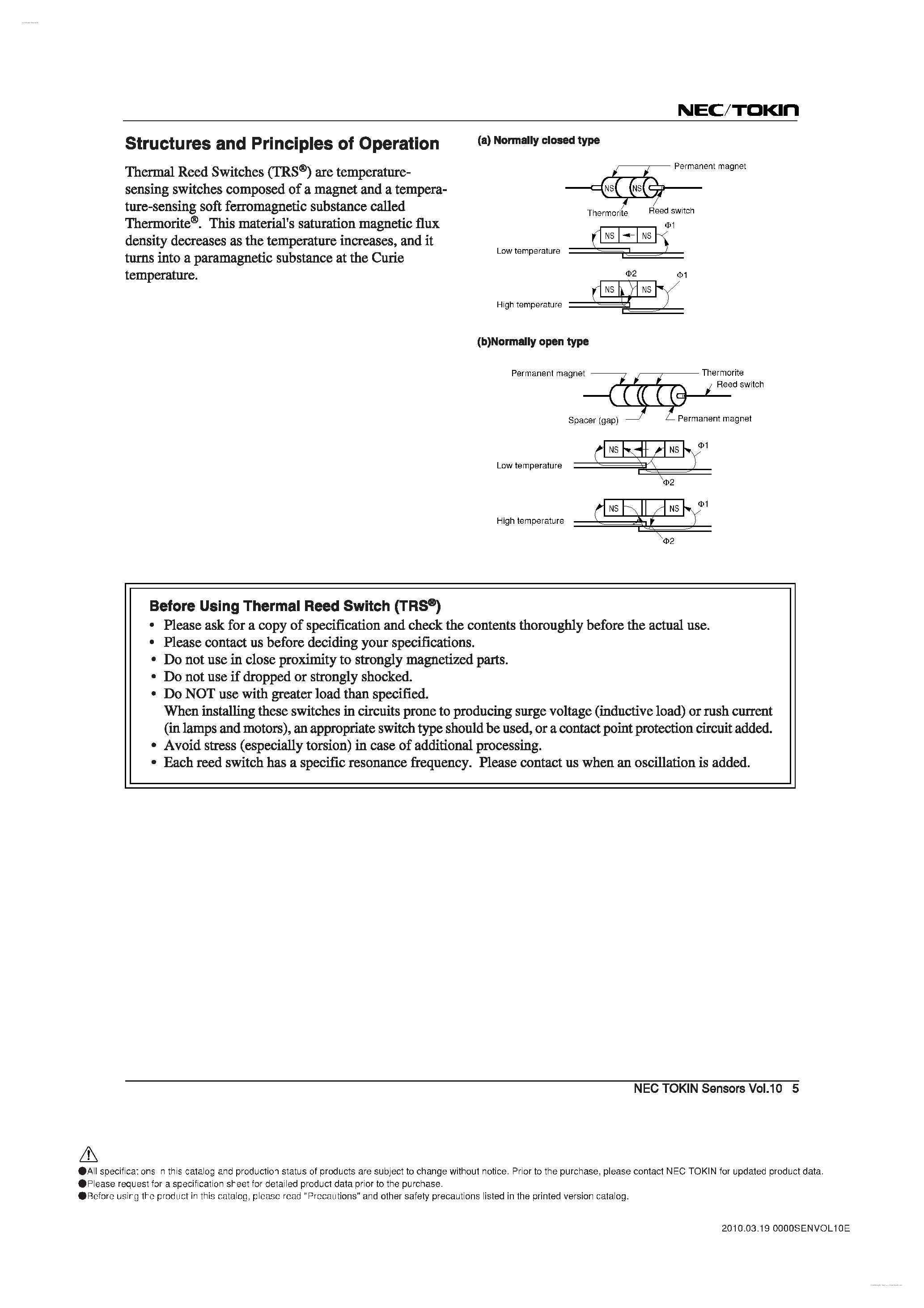 Datasheet TRS06-xxBCR001 - Thermal Reed Switch page 2
