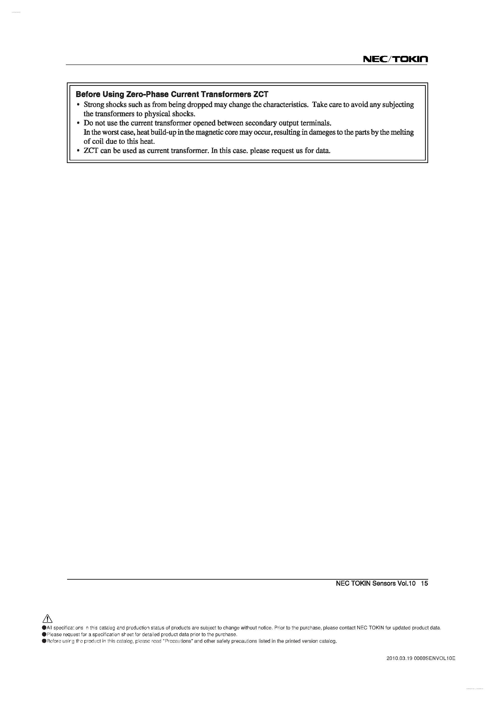 Datasheet MR-1 - Zero-Phase Current Transformers ZCT page 2