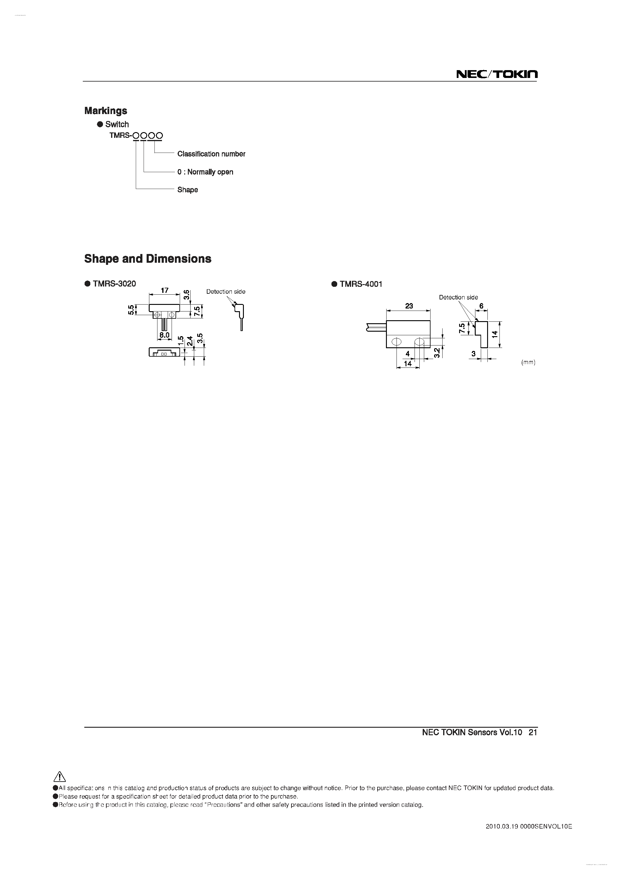 Даташит на микросхему TMRS-3020 страница 2 Даташит TMRS-3020 - Magnetic Type Proximity Switches TMRS страница 2