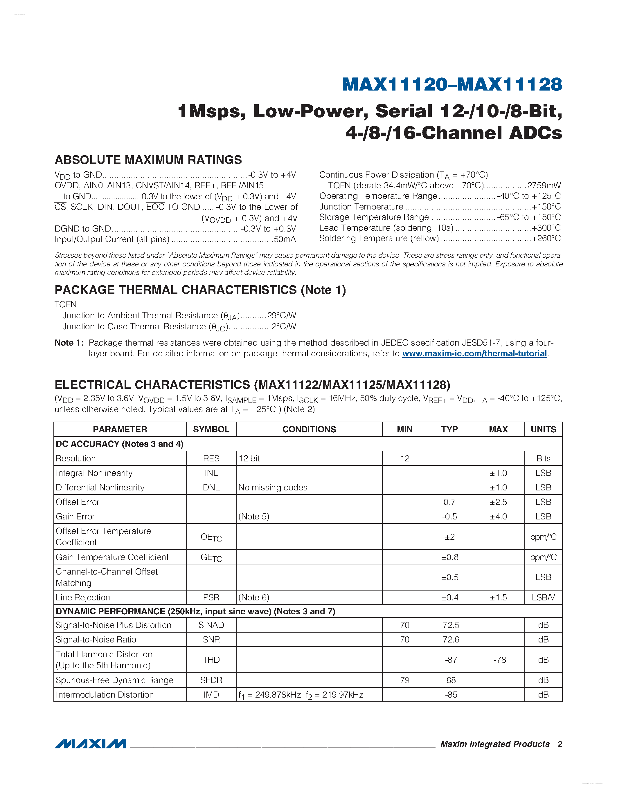 Datasheet MAX11120 - (MAX11120 - MAX11128) 4-/8-/16-Channel ADCs page 2