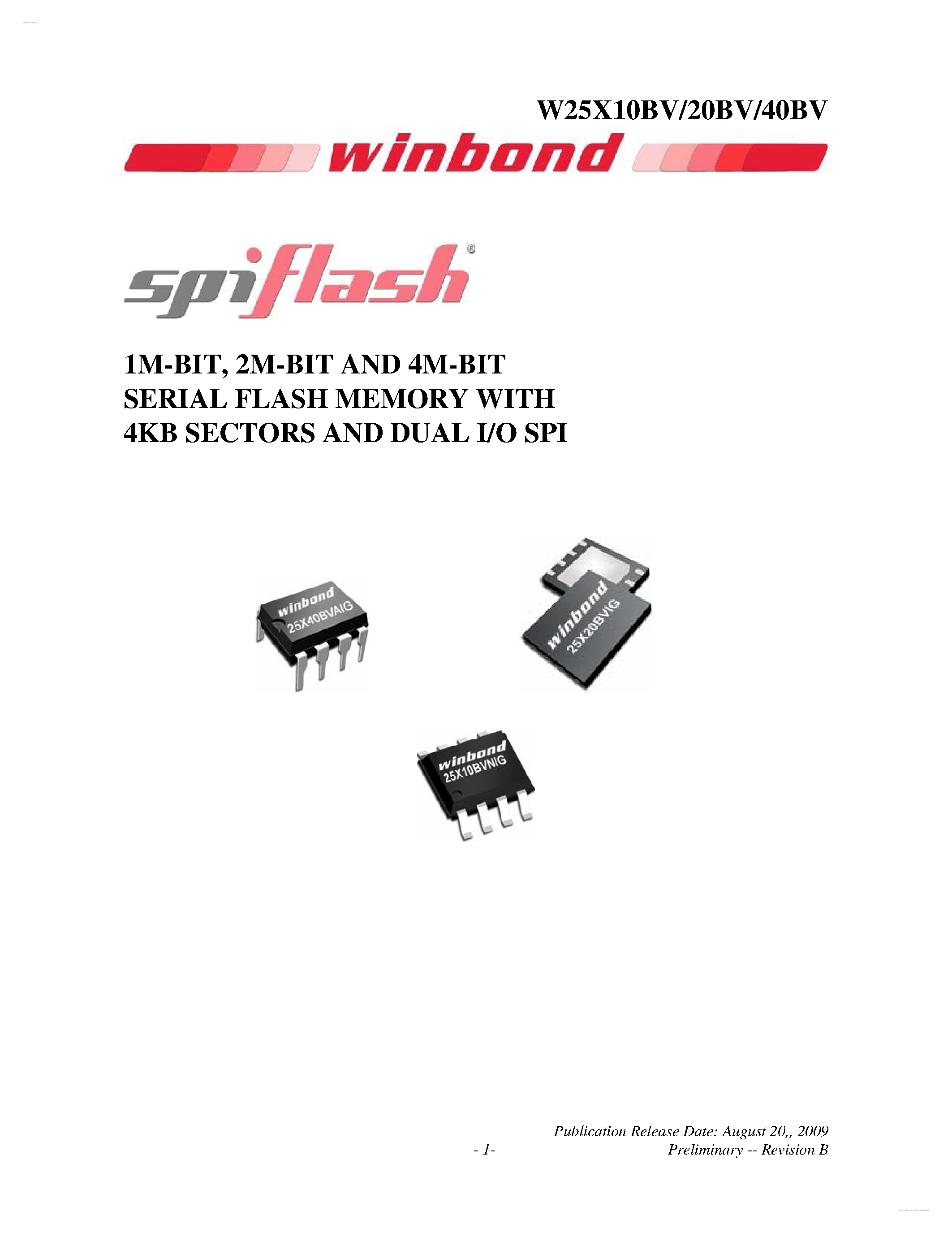 Даташит W25X10BV - (W25X10BV - W25X40BV) FLASH MEMORY страница 1