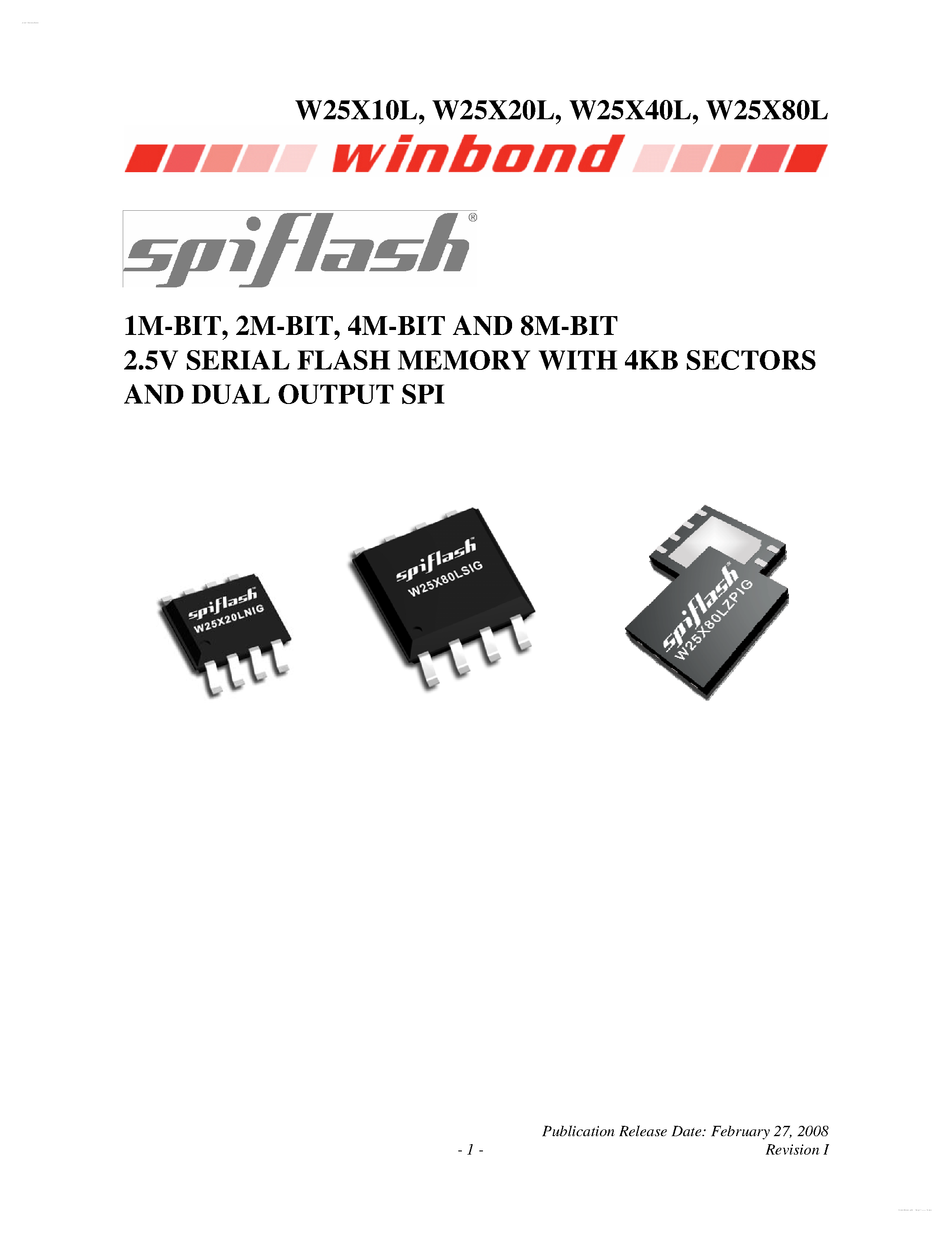 Datasheet W25X10L - (W25X10L - W25X80L) 2.5V SERIAL FLASH MEMORY page 1