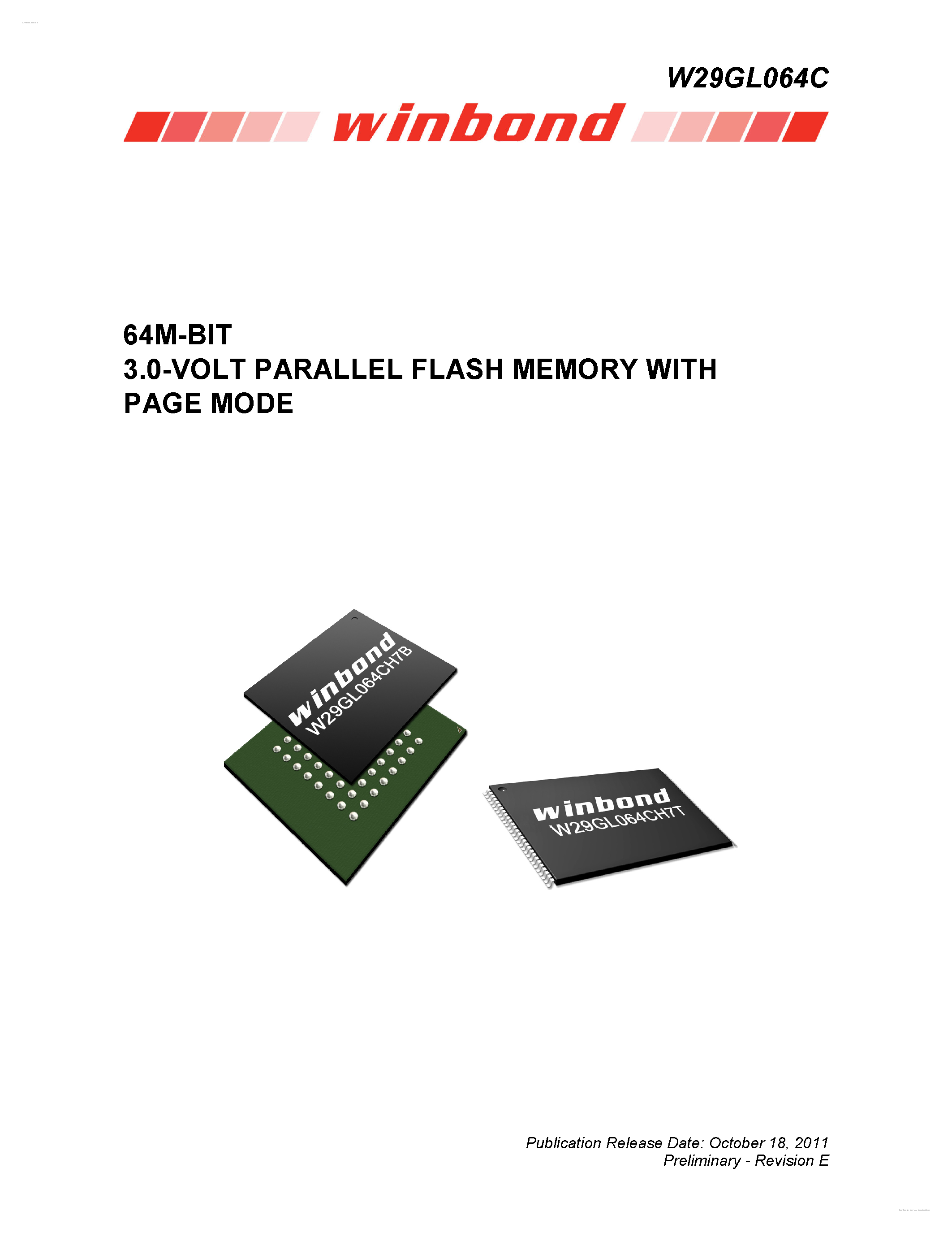 Даташит W29GL064C - 64M-BIT 3.0-VOLT PARALLEL FLASH MEMORY страница 1