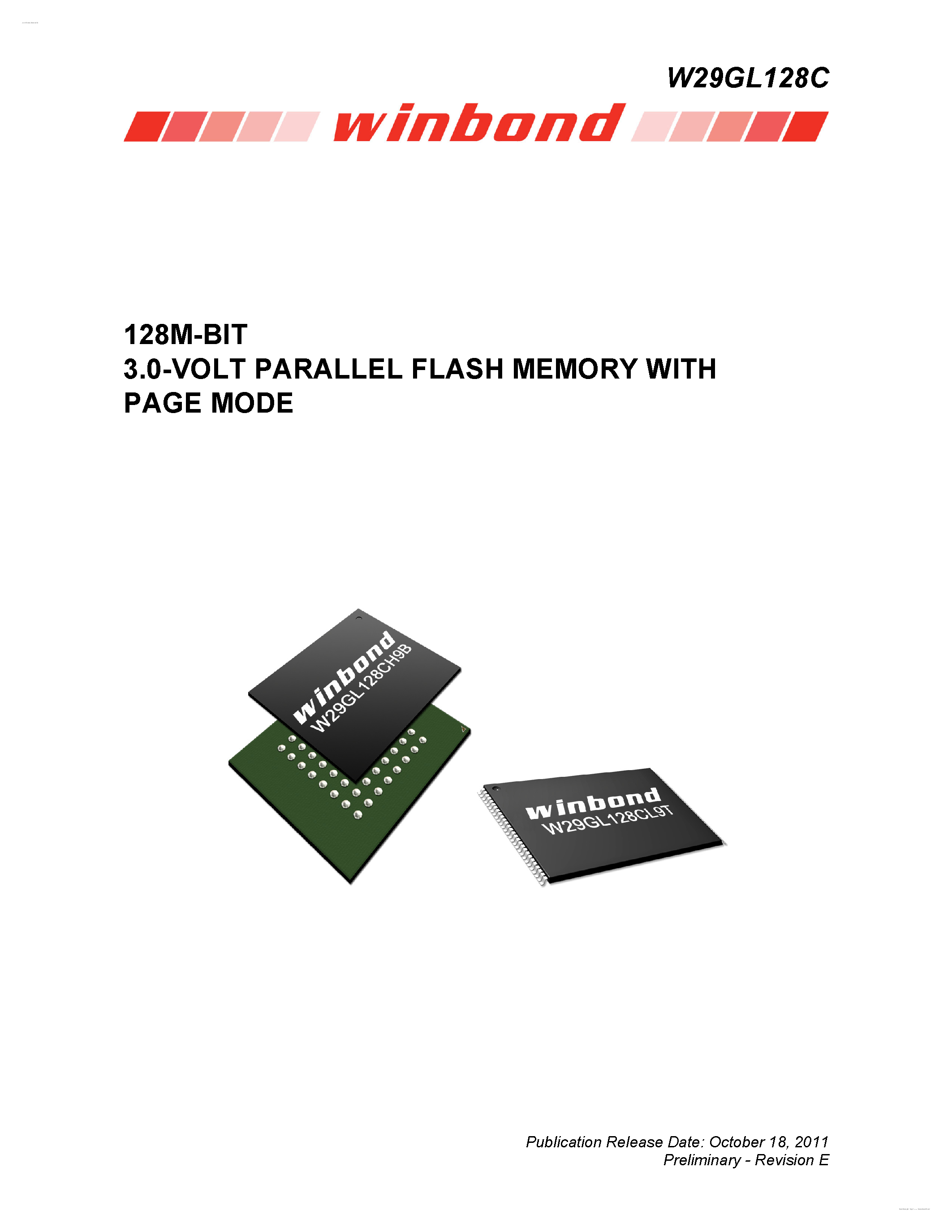 Даташит W29GL128C - 128M-BIT 3.0-VOLT PARALLEL FLASH MEMORY страница 1