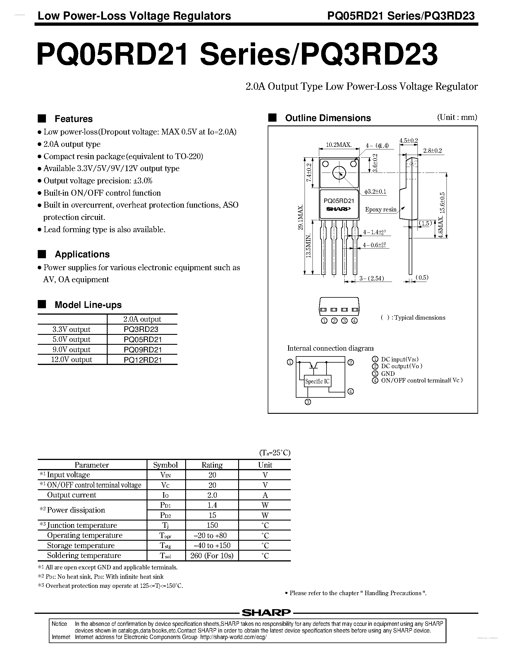 Даташит на микросхему PQ12RD21 страница 1 Даташит PQ12RD21 - 2.0A Output Type Low Power-Loss Voltage Regulator страница 1