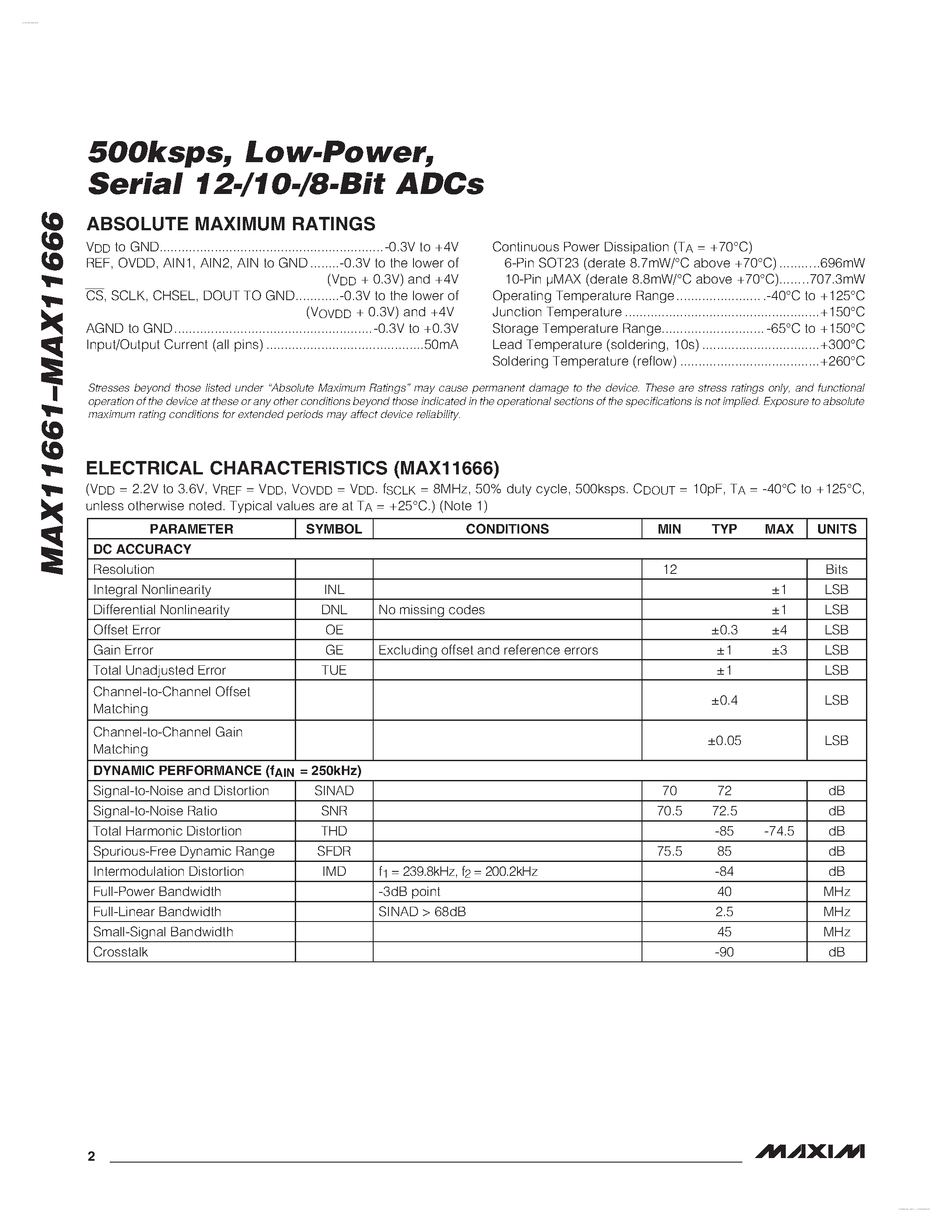 Даташит MAX11661 - (MAX11661 - MAX11666) Serial 12-/10-/8-Bit ADCs страница 2