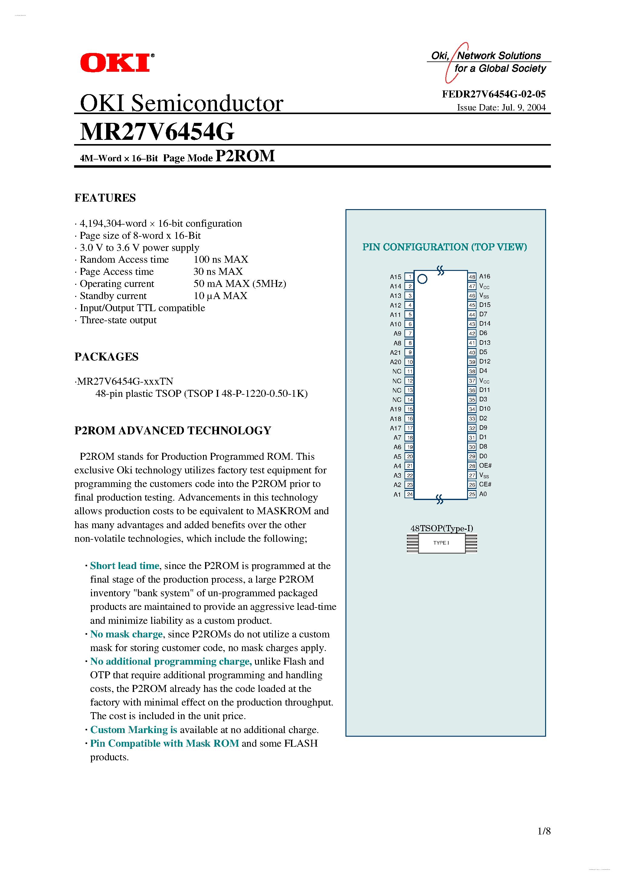 Datasheet MR27V6454G - 4M-Word x 16-Bit P2ROM page 1