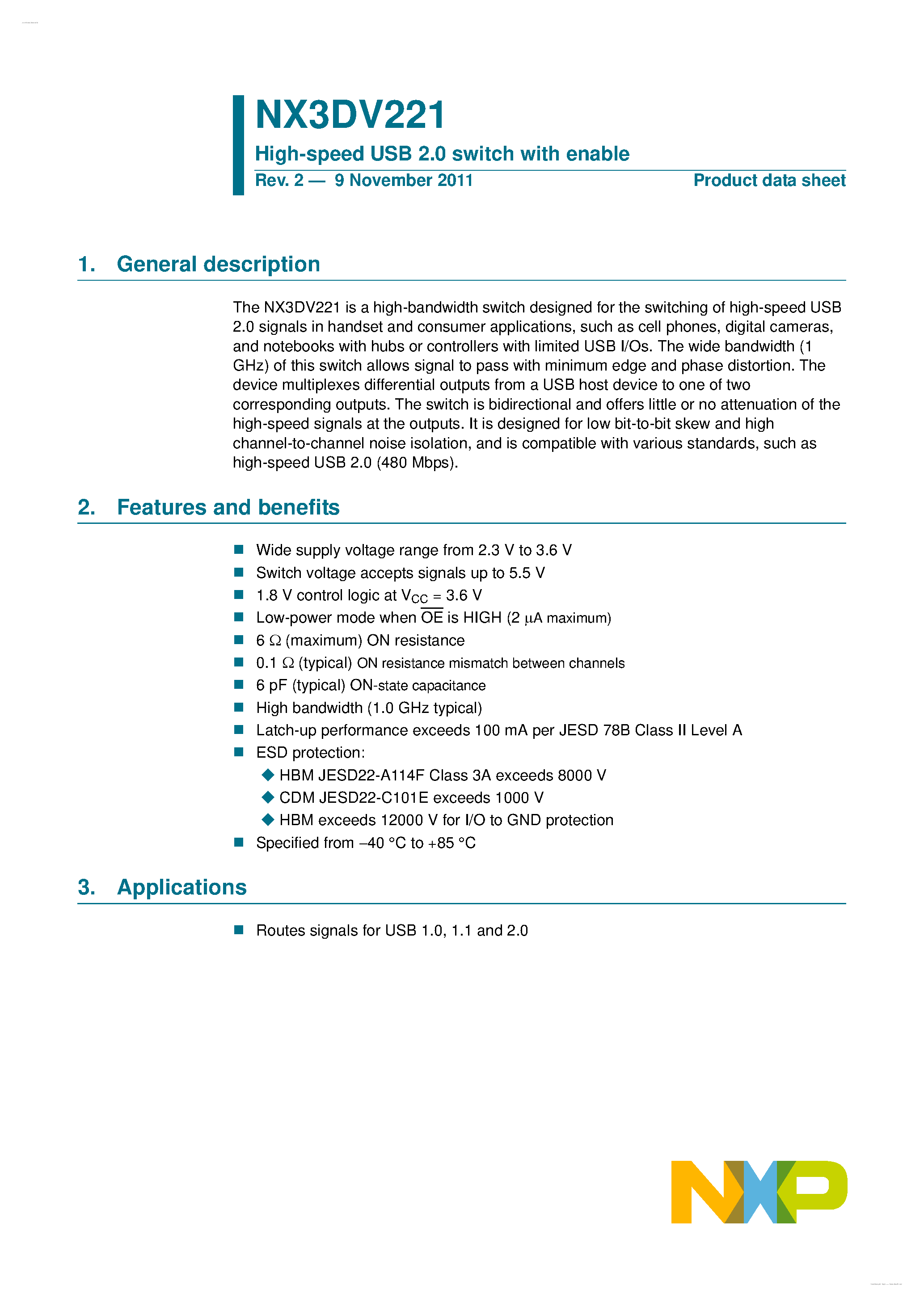 Datasheet NX3DV221 - High-speed USB 2.0 switch page 1