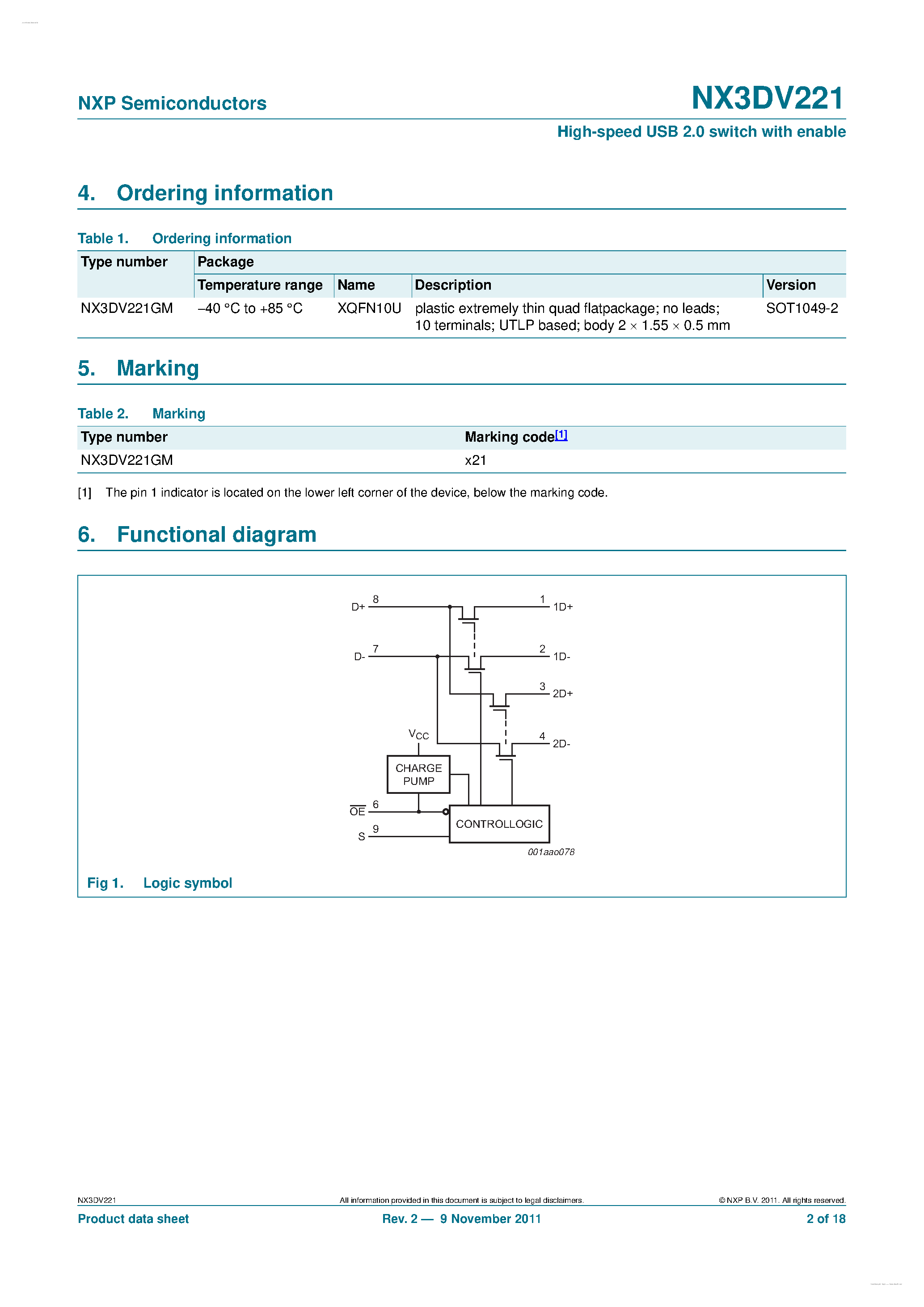 Datasheet NX3DV221 - High-speed USB 2.0 switch page 2