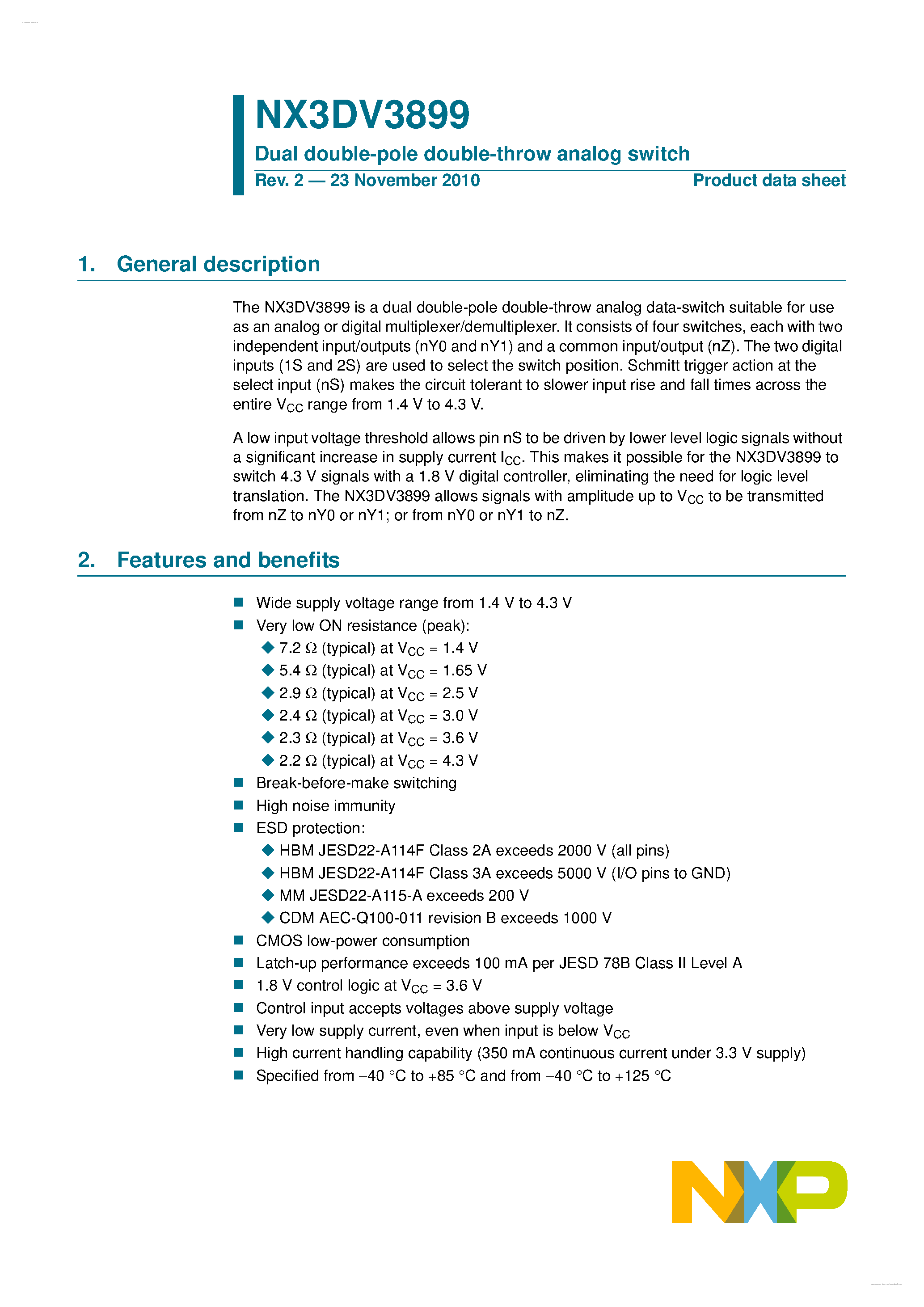 Datasheet NX3DV3899 - Dual double-pole double-throw analog switch page 1