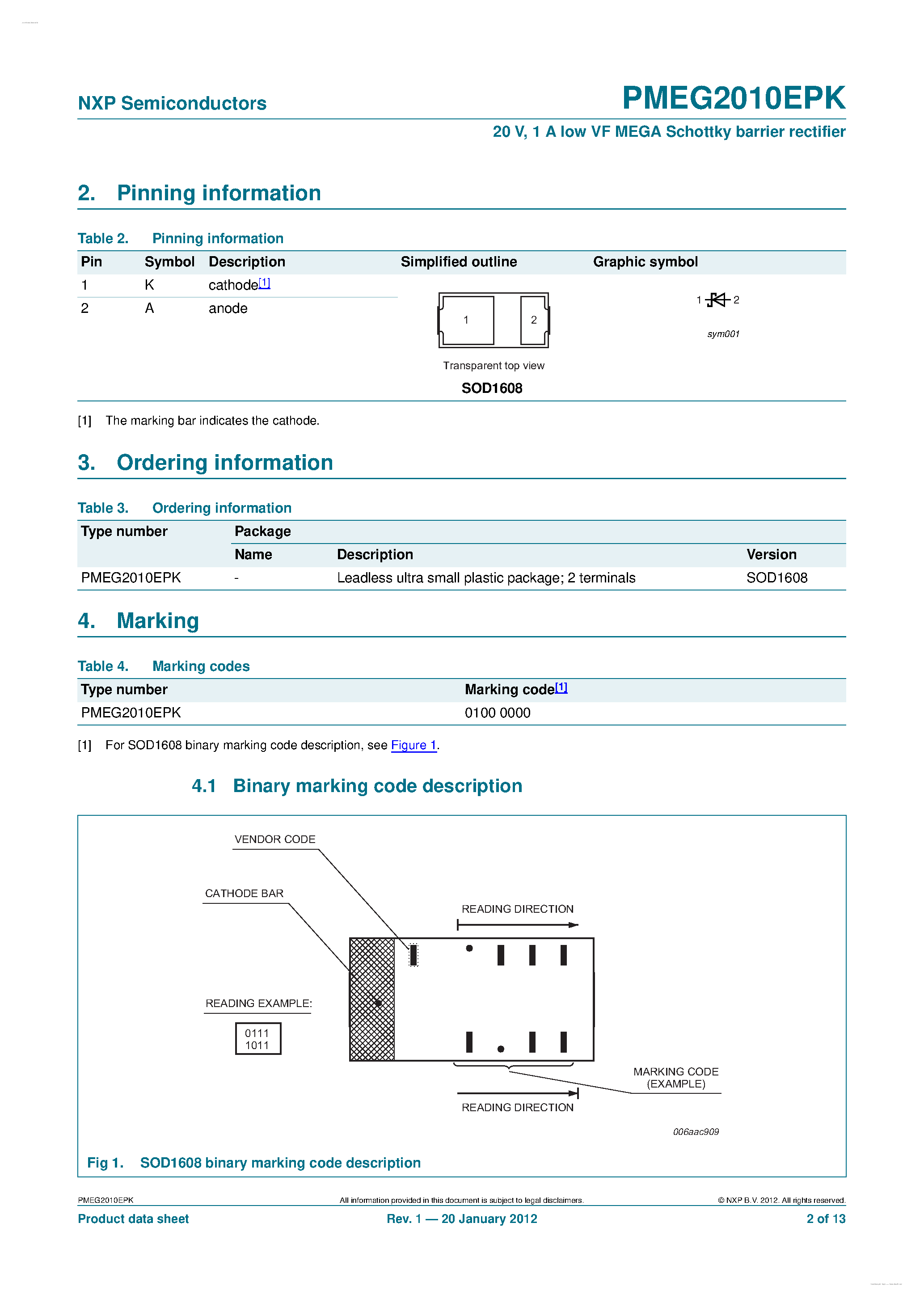 Даташит PMEG2010EPK - low VF MEGA Schottky barrier rectifier страница 2