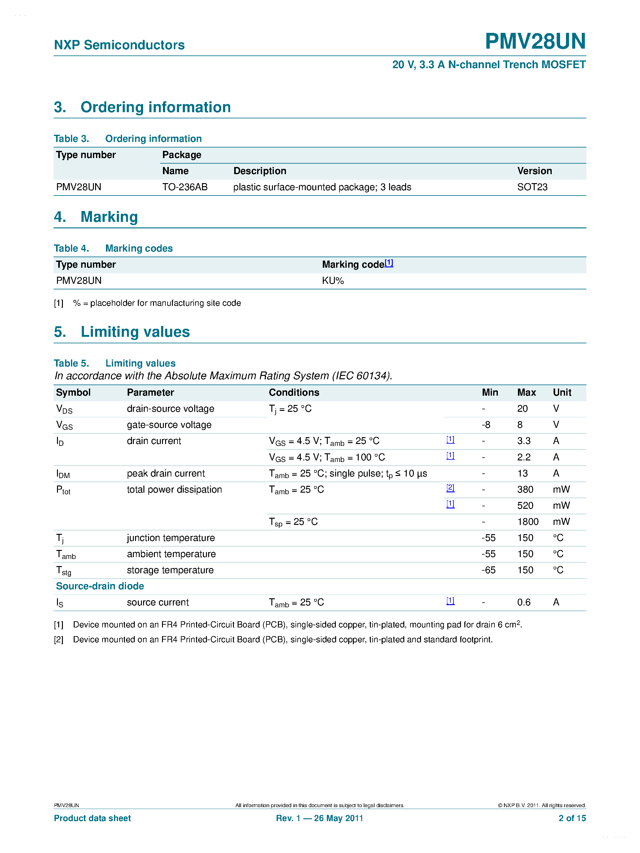Datasheet PMV28UN - N-channel Trench MOSFET page 2