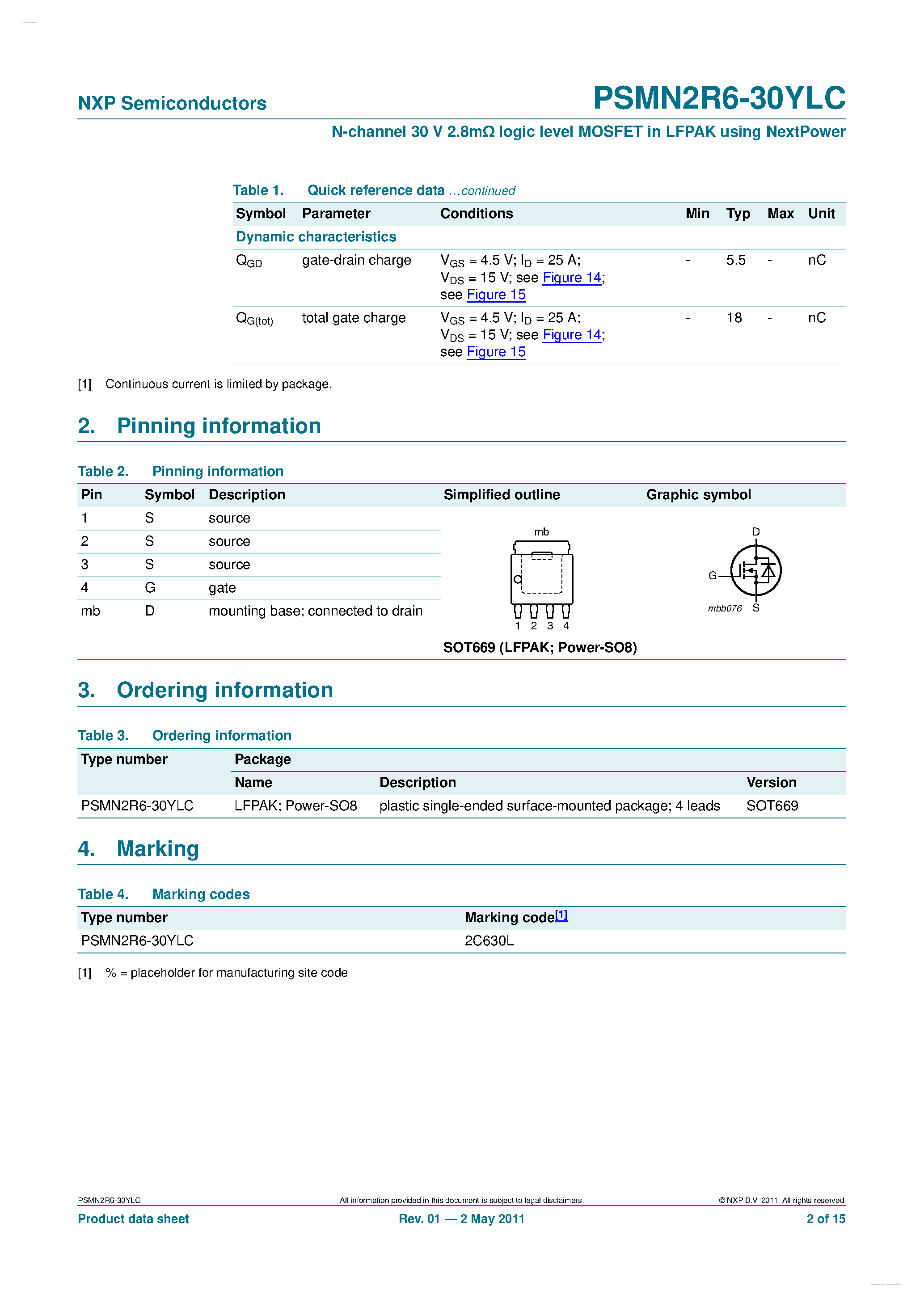 Datasheet PSMN2R6-30YLC - N-channel MOSFET page 2