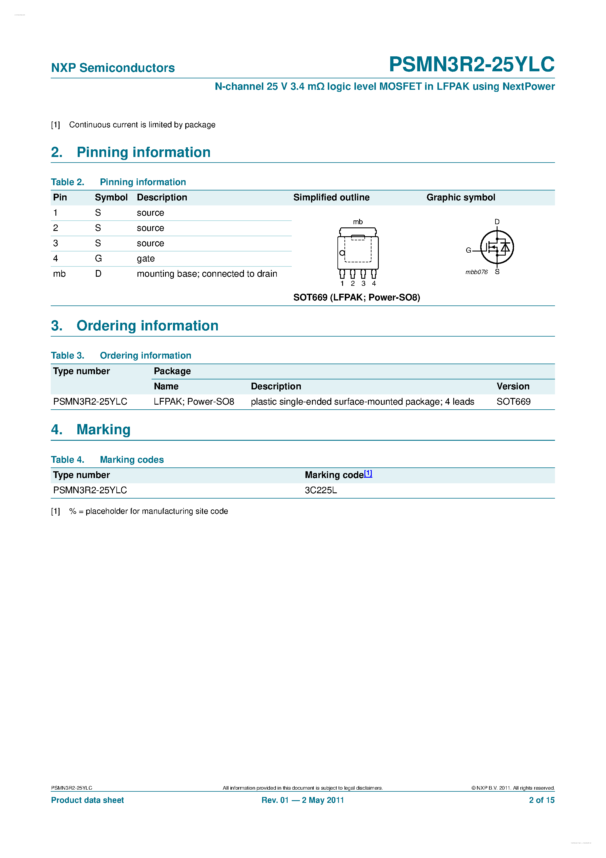 Datasheet PSMN3R2-25YLC - N-channel MOSFET page 2