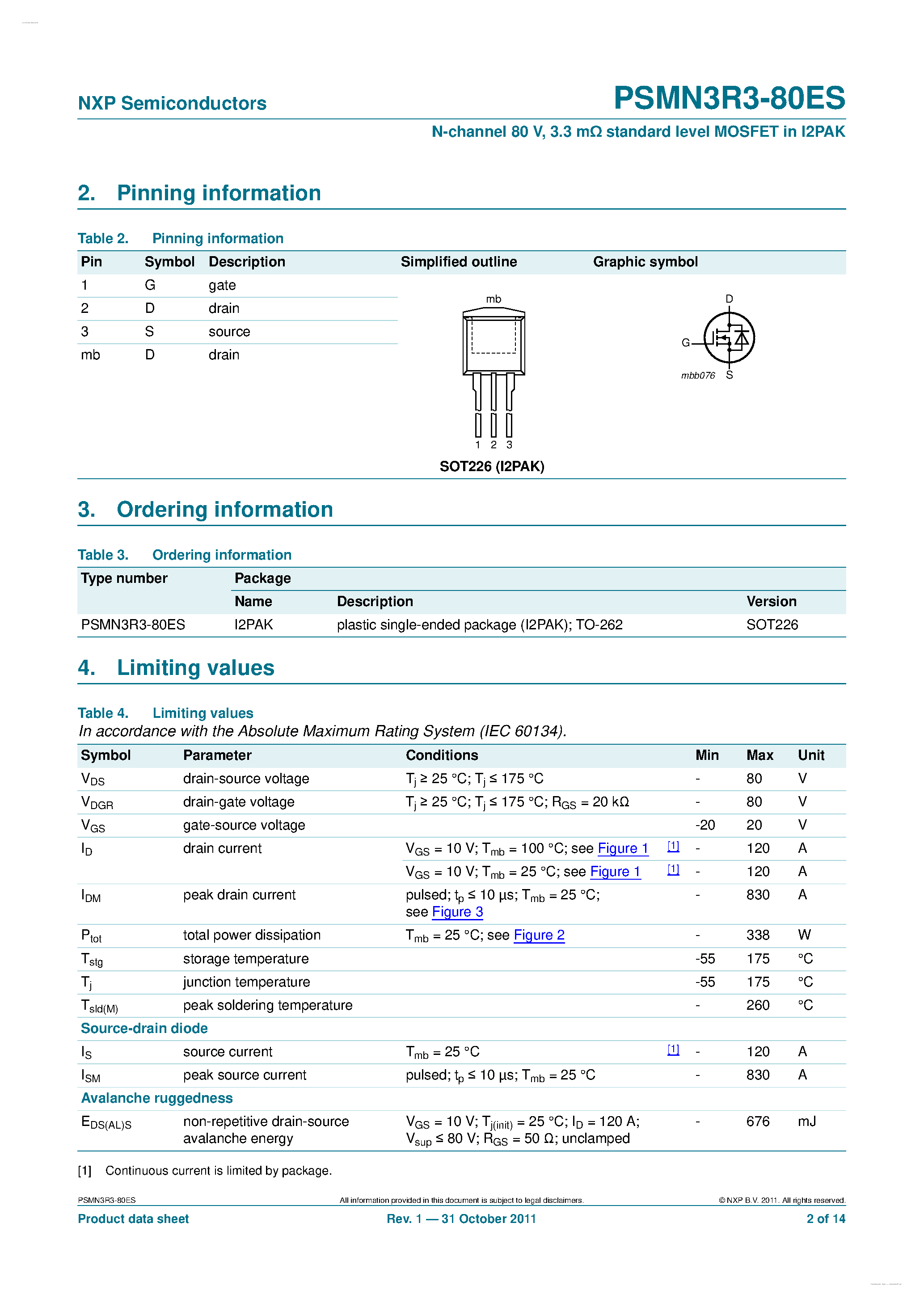 Datasheet PSMN3R3-80ES - N-channel MOSFET page 2
