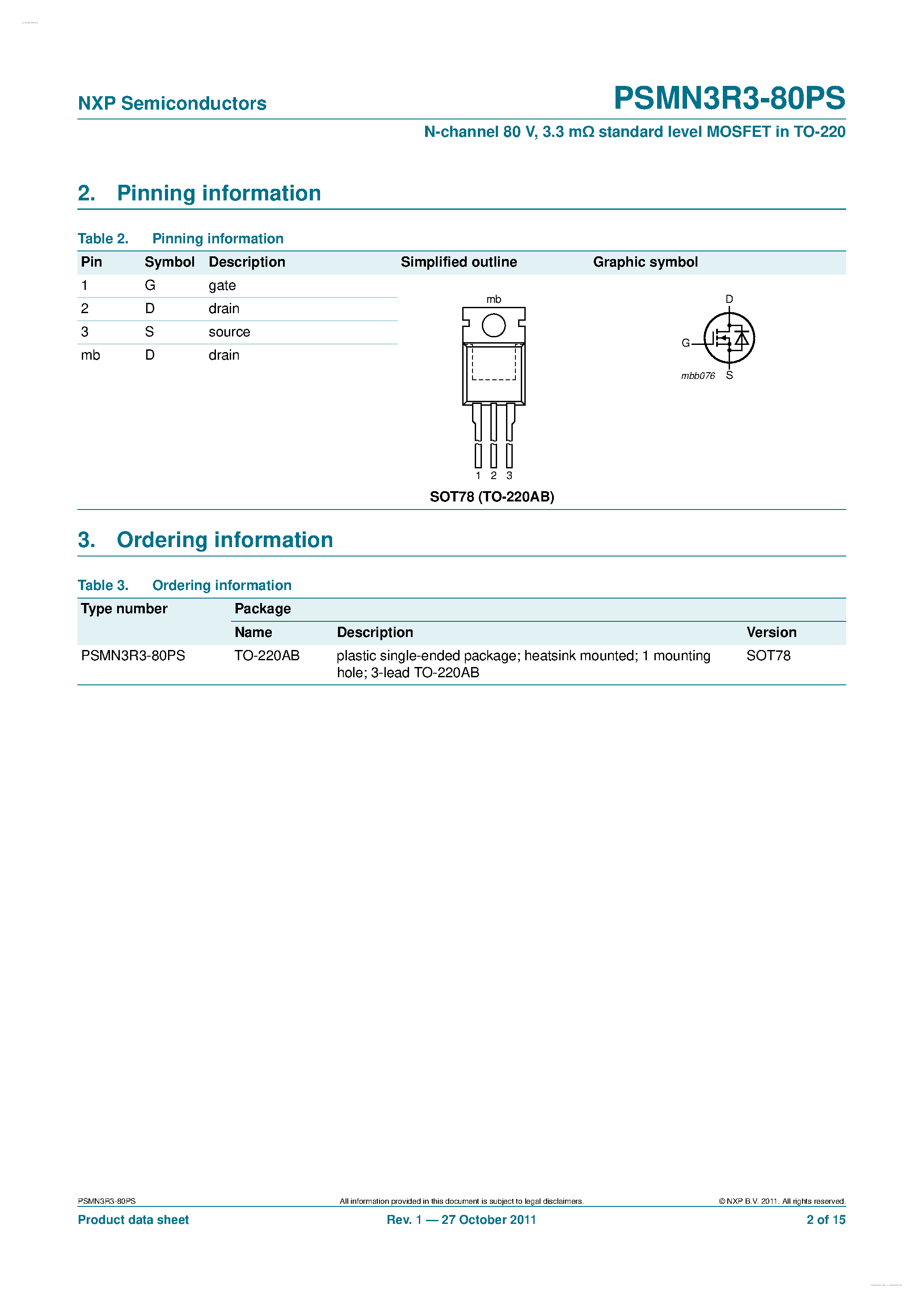 Datasheet PSMN3R3-80PS - N-channel MOSFET page 2