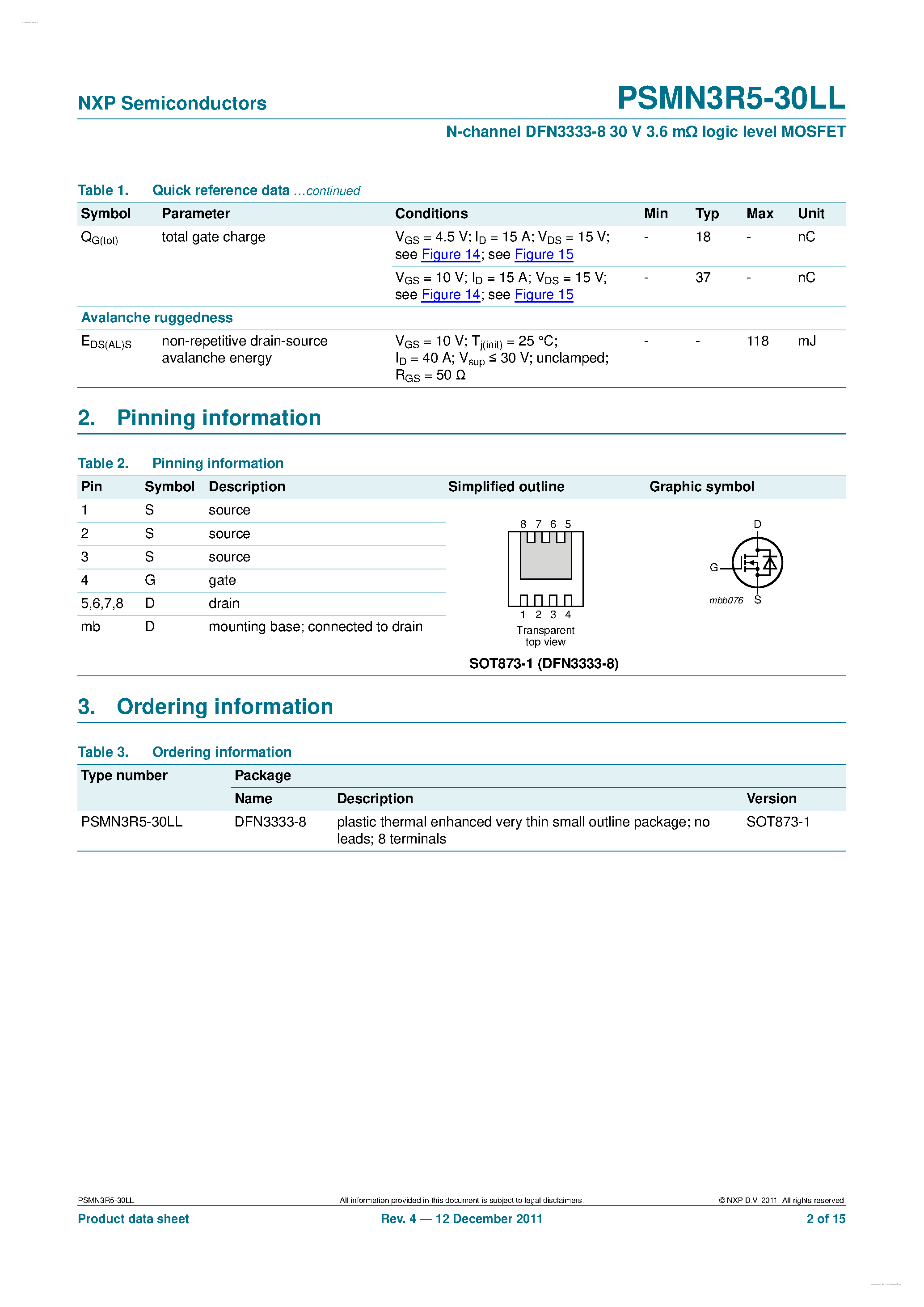 Datasheet PSMN3R5-30LL - N-channel MOSFET page 2