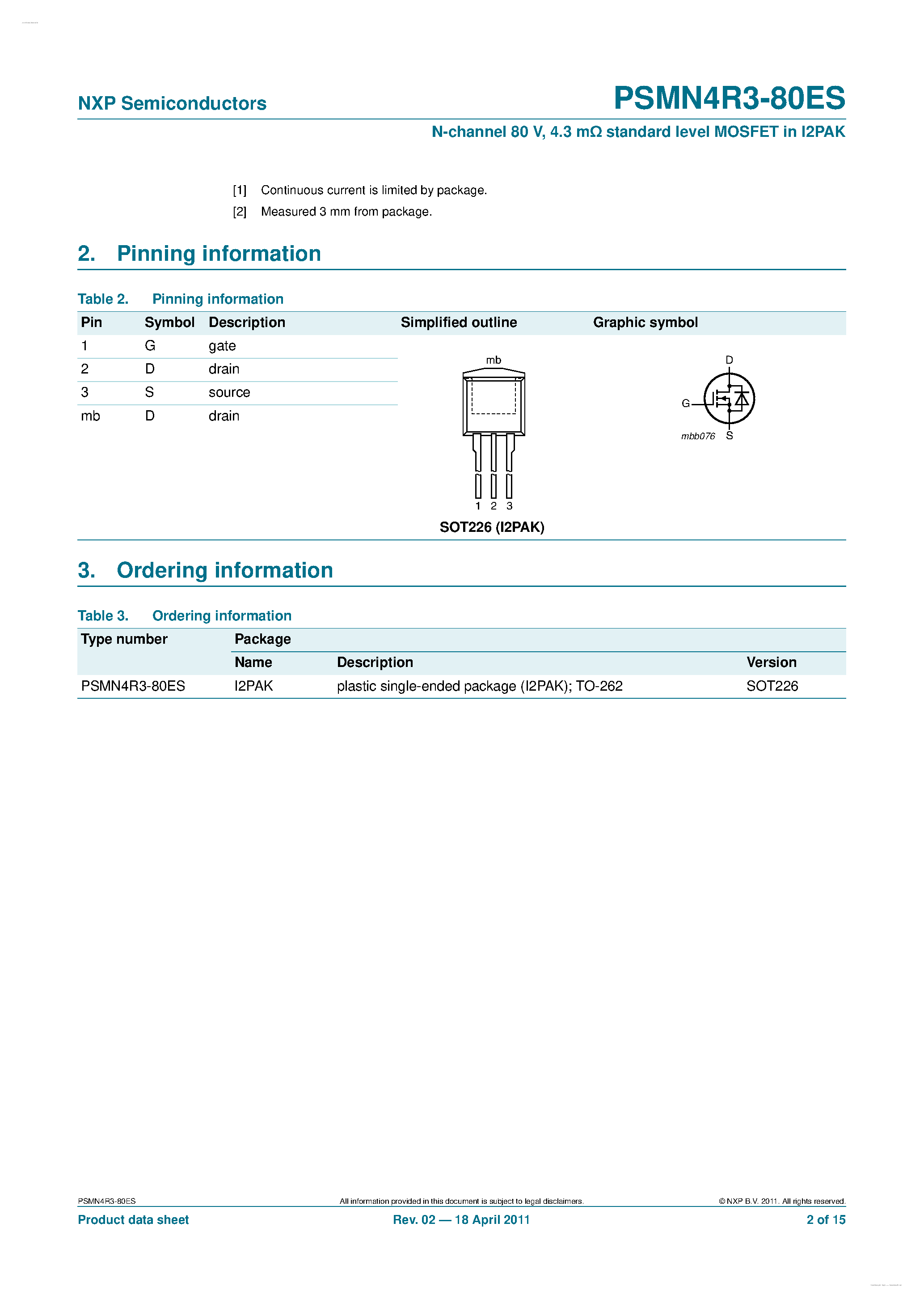 Datasheet PSMN4R3-80ES - N-channel MOSFET page 2