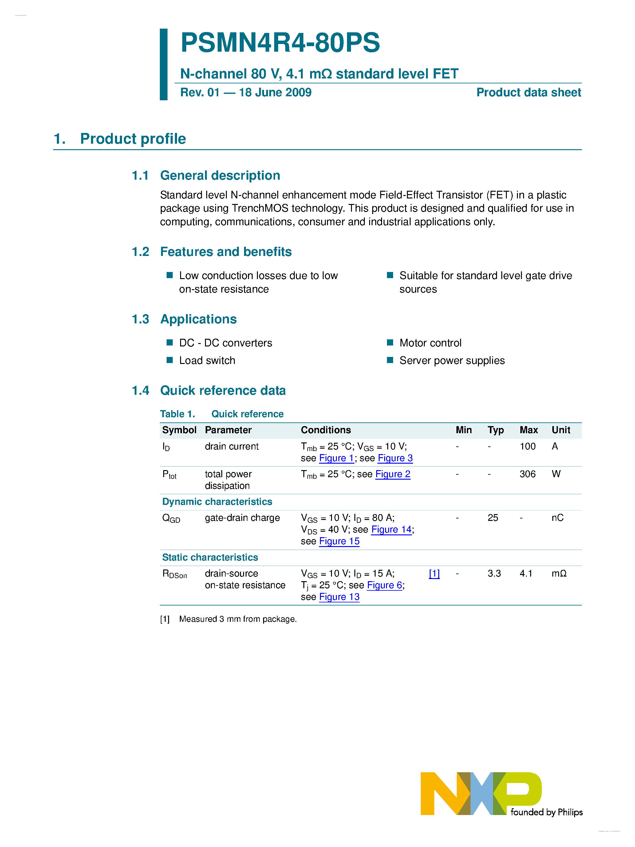 Datasheet PSMN4R4-80PS - N-channel MOSFET page 1