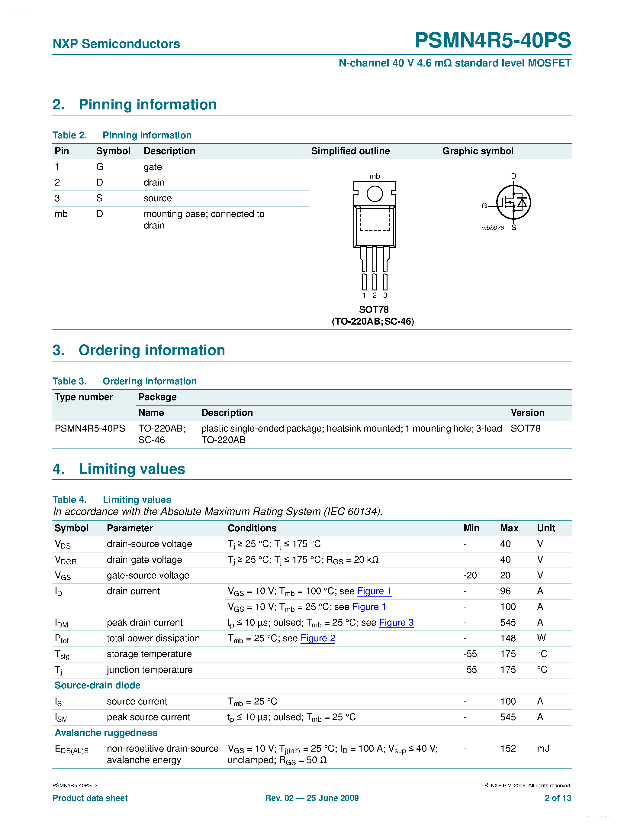 Datasheet PSMN4R5-40PS page 2 Datasheet PSMN4R5-40PS - N-channel MOSFET page 2