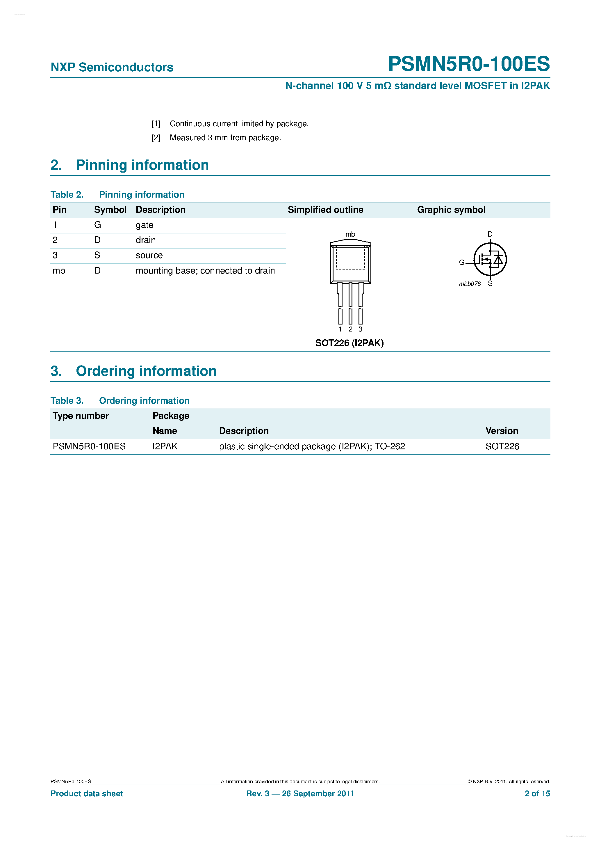 Datasheet PSMN5R0-100ES - N-channel MOSFET page 2