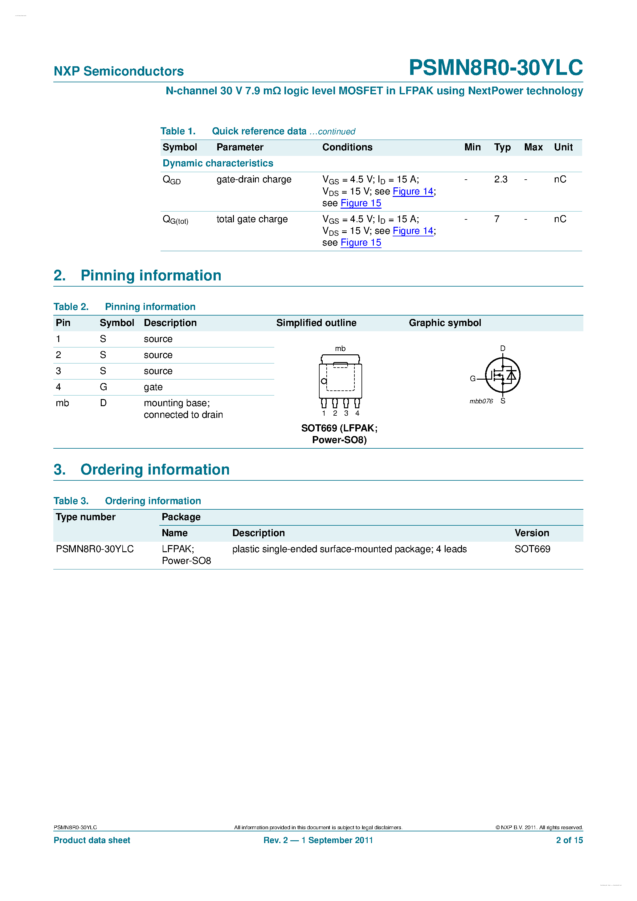 Datasheet PSMN8R0-30YLC page 2 Datasheet PSMN8R0-30YLC - N-channel MOSFET page 2