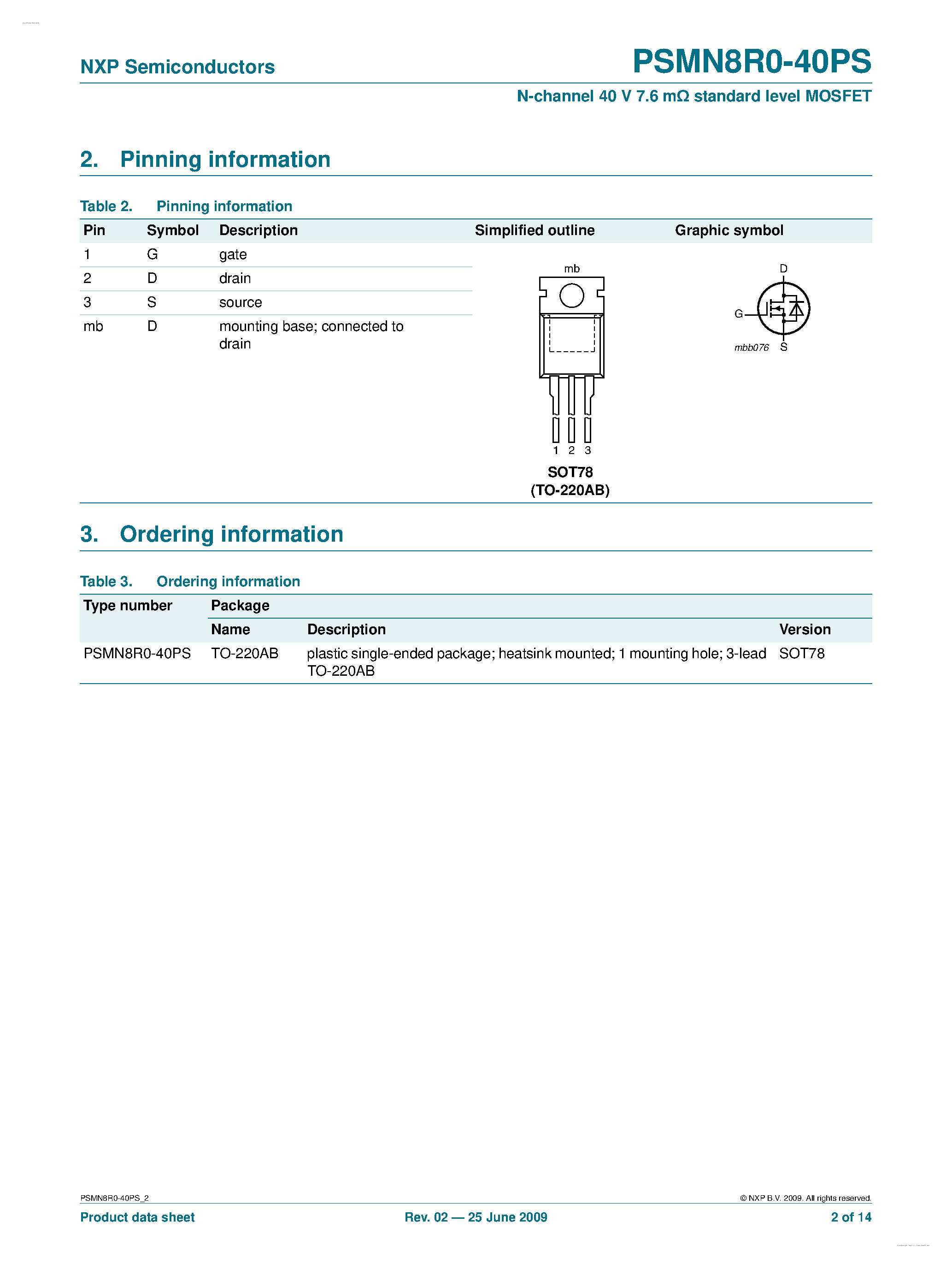 Datasheet PSMN8R0-40PS page 2 Datasheet PSMN8R0-40PS - N-channel MOSFET page 2
