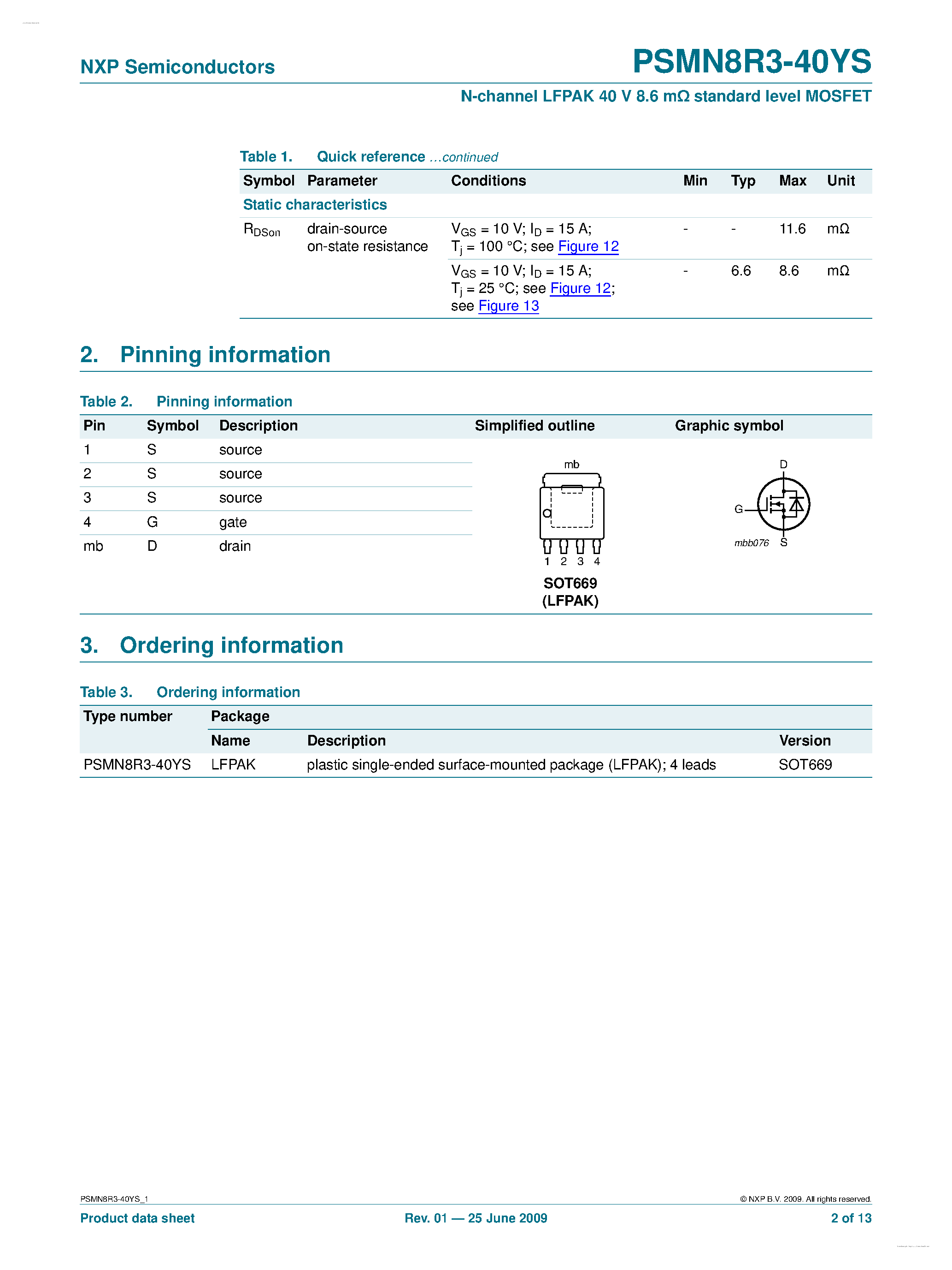 Datasheet PSMN8R3-40YS page 2 Datasheet PSMN8R3-40YS - N-channel MOSFET page 2